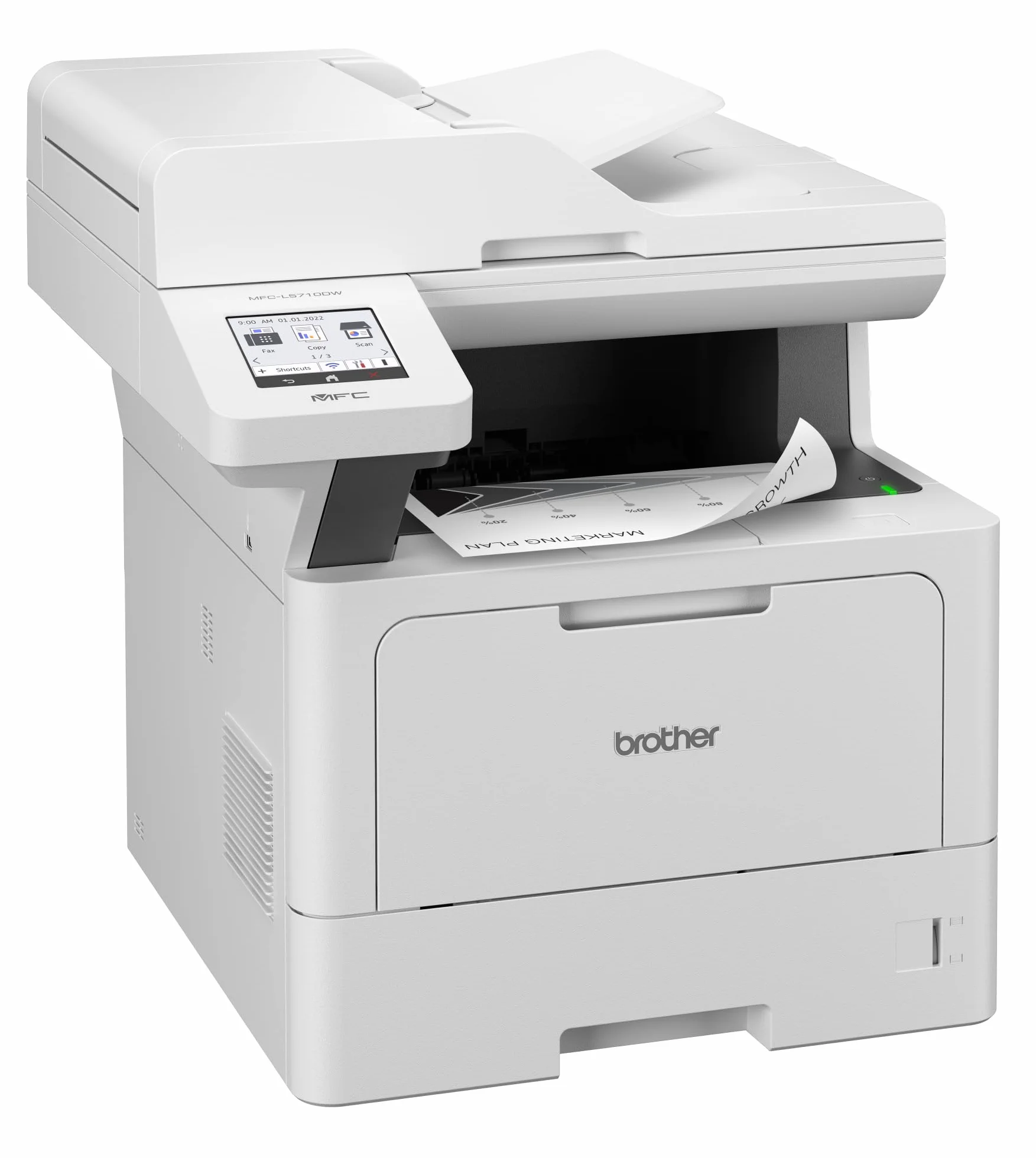 Brother MFC-L5710DW 4-in-1 Mulifunktionsdrucker schwarz weiß (A4, 48 Seiten/Min., 1.200x1.200 DPI, LAN, WLAN, Duplex-ADF, 250 Blatt Papierkassette) weiß/grau