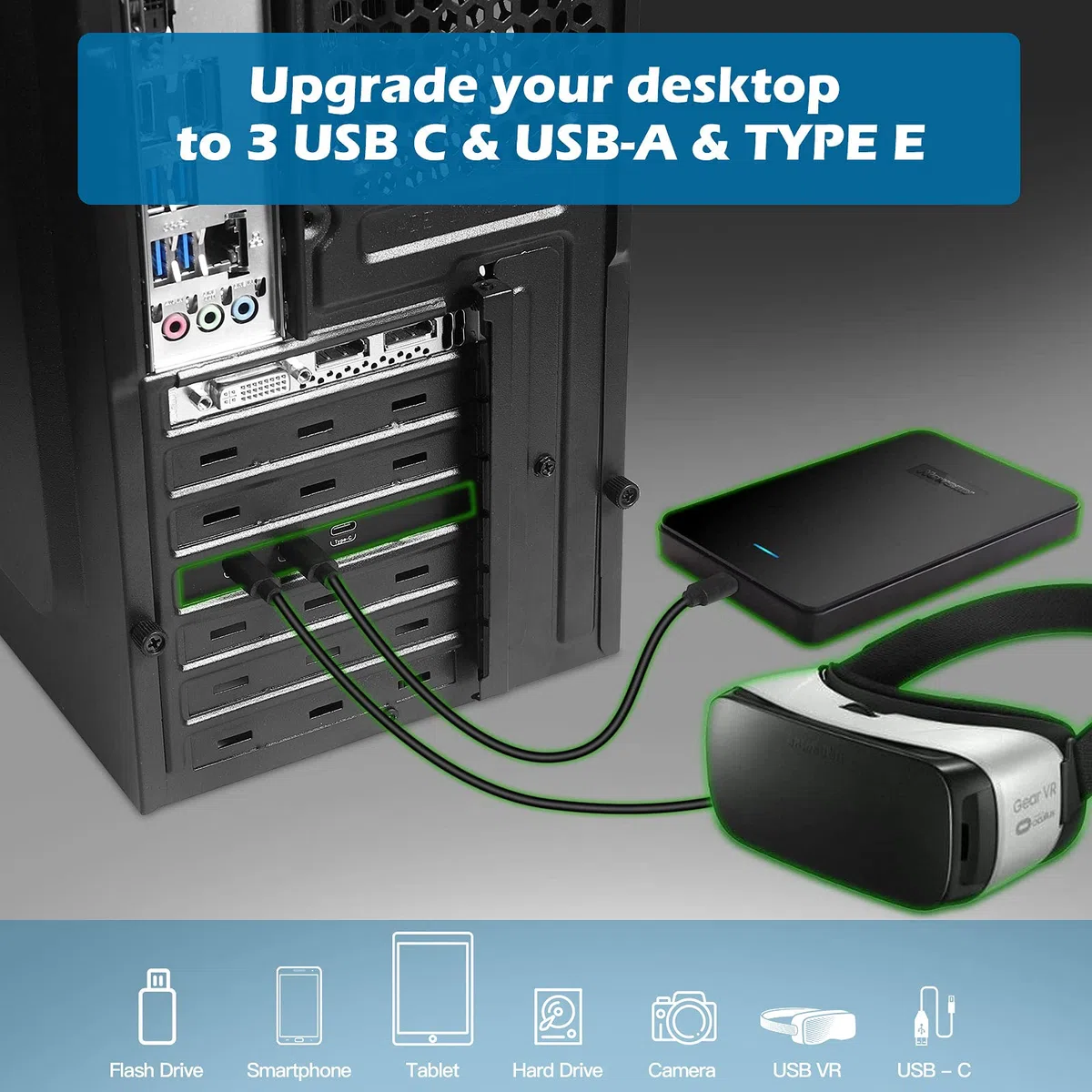 PCIe USB 3.2 Gen2 10 Gpbs Erweiterungskarte 5 Ports, darunter 3 USB C und 2 interne Ports (1 Typ-A, 1 Typ-E) für Desktop PC