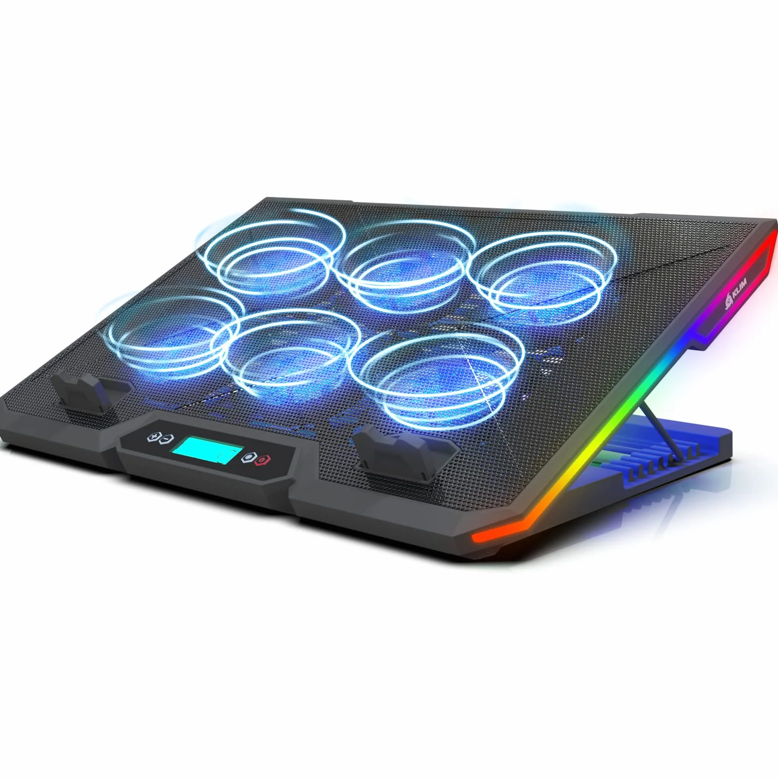 KLIM Glacier Laptop Kühler - Fans Laptops Kühler Stand mit RGB-Hintergrundbeleuchtung - 11" - 17" - Gaming Laptop Lüfter - USB Powered - Stabil und leise - Für PC, Mac, Xbox One, PS4