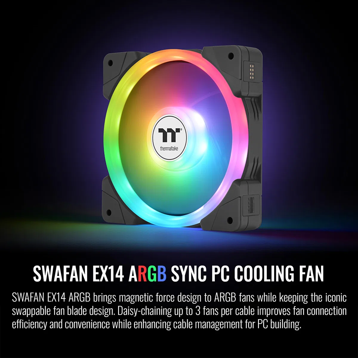 Thermaltake SWAFAN EX 14 ARGB PC-Lüfter, 3 Lüfter, 500~2000 U/min, magnetischer Anschluss, umkehrbare Blätter, Synchronisierung mit MB RGB Software, CL-F168-PL14SW-A