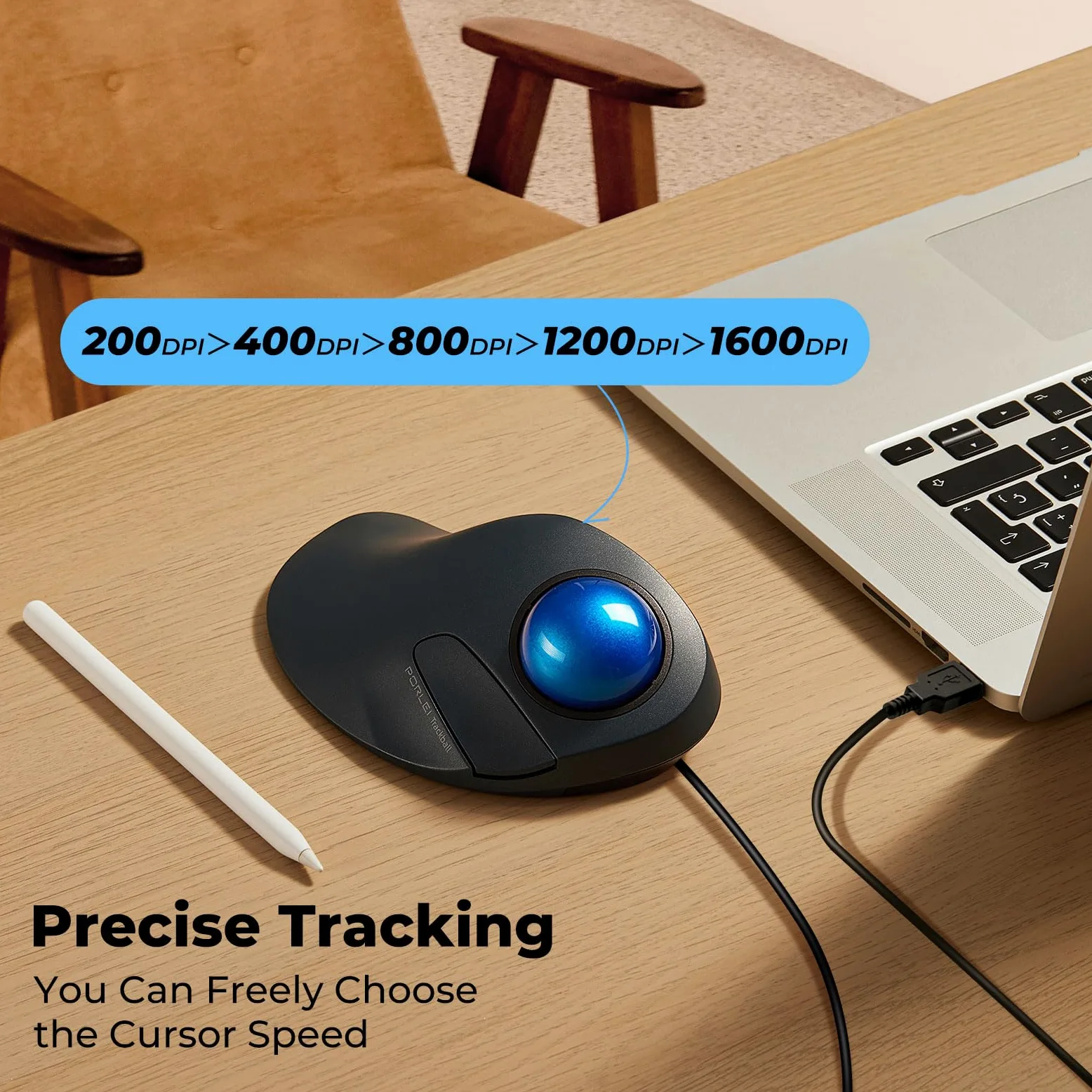 Kabelgebundene Trackball-Maus für große Hände, ergonomisches Design reduziert Belastung von Handgelenk und Muskeln, präzises Tracking mit einfacher Zeigefingersteuerung, kompatibel mit PC