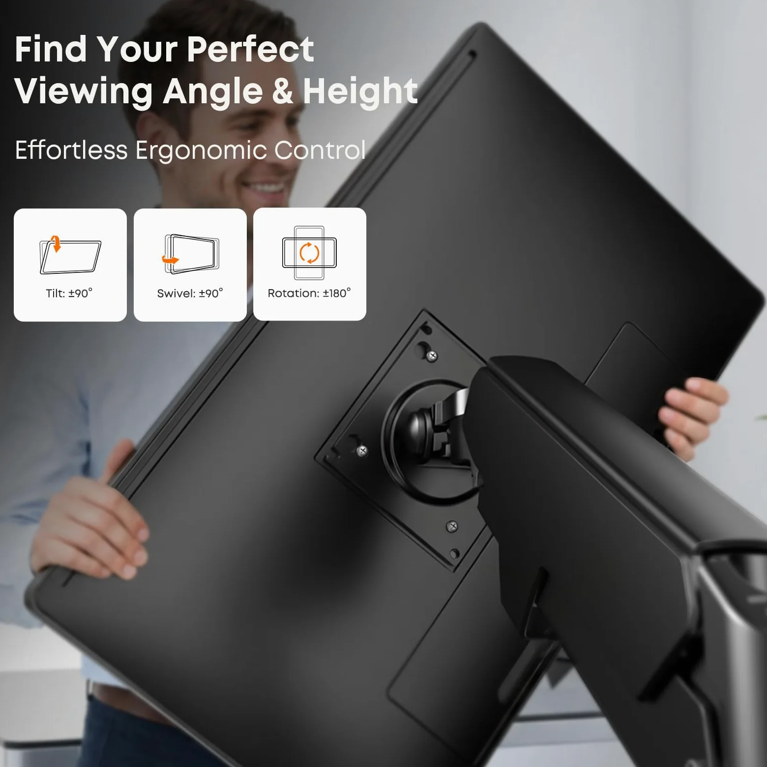 Monitor Halterung 17-49 Zoll für Flat/Curved Monitor, Premium Aluminium Bildschirmhalterung, Neigbar & Schwenkbar, VESA 75/100 mm, Max 20 KG, Ergonomischer Monitor Arm, Schwarz