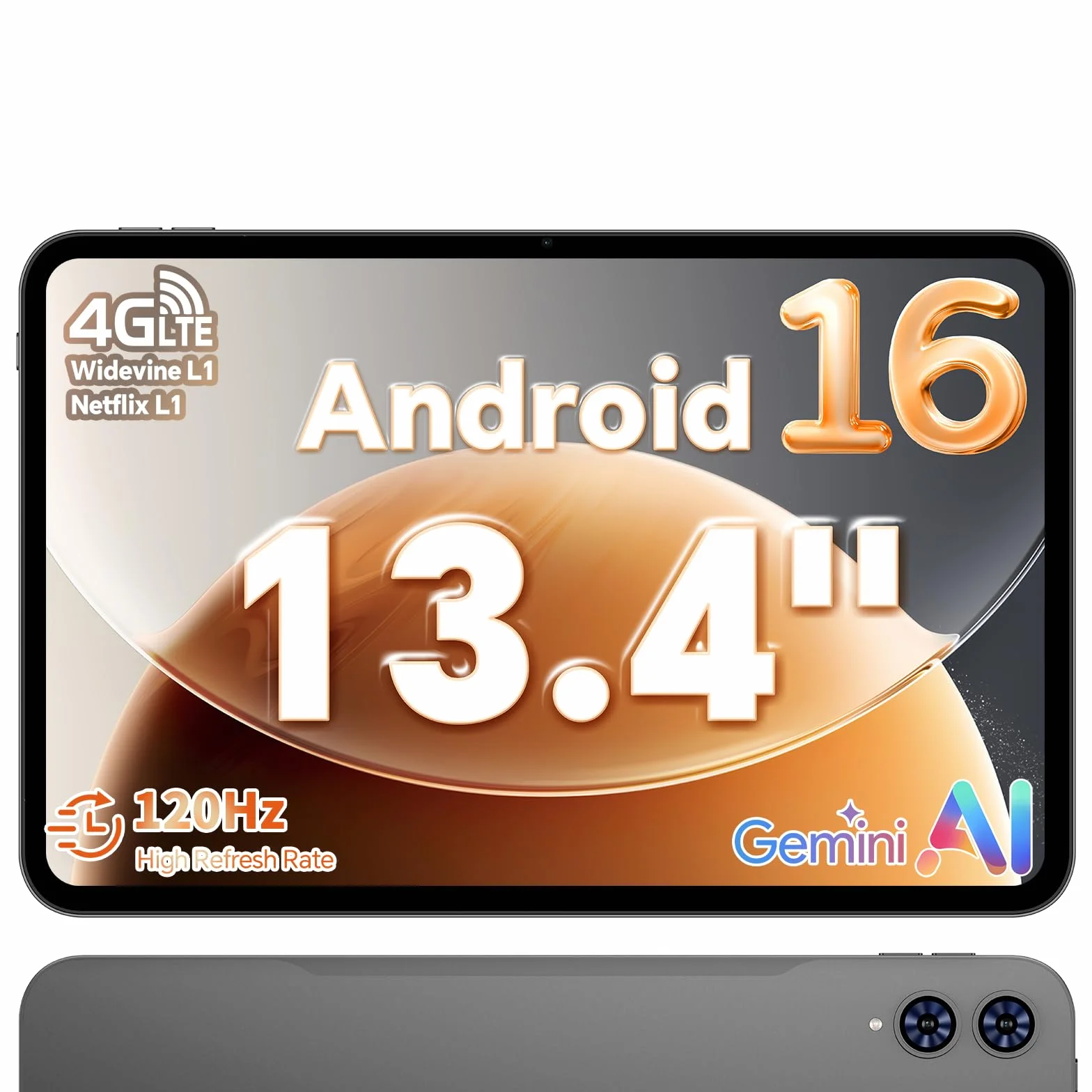 TECLAST Tablet 13.4 Zoll 120Hz Display, Android 16 Gaming Tablets T65, 4G LTE Dual SIM, 26GB RAM+128GB ROM(4TB TF), Widevine L1/13MP/GPS, Gemini AI Tablets mit USBC Anschluss für Streaming, Filme