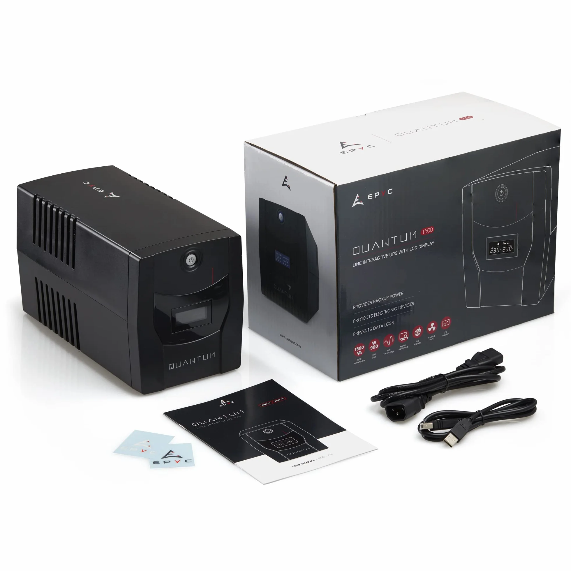 EPYC® Quantum USV 2200VA 1320 Watt Line Interactive AVR 5 Ausgänge 230V