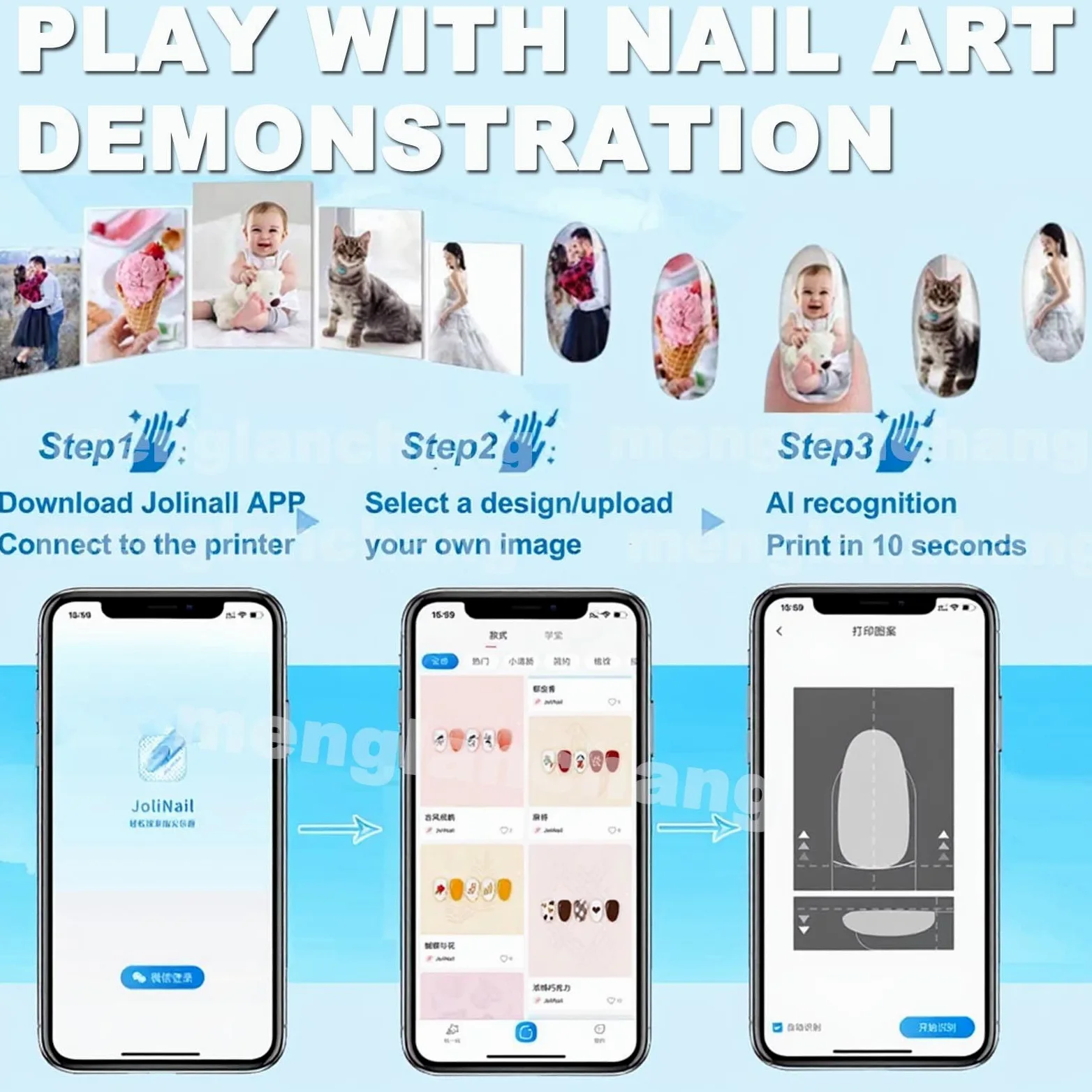Leichter Nagelkunstdrucker, 3D-Smart-Nageldrucker, WiFi-Verbindungssteuerung, automatische Erkennung der Nagelform, schnelles Zeichnen in 10 Sekunden, hochauflösendes Malen mit 4800 DPI