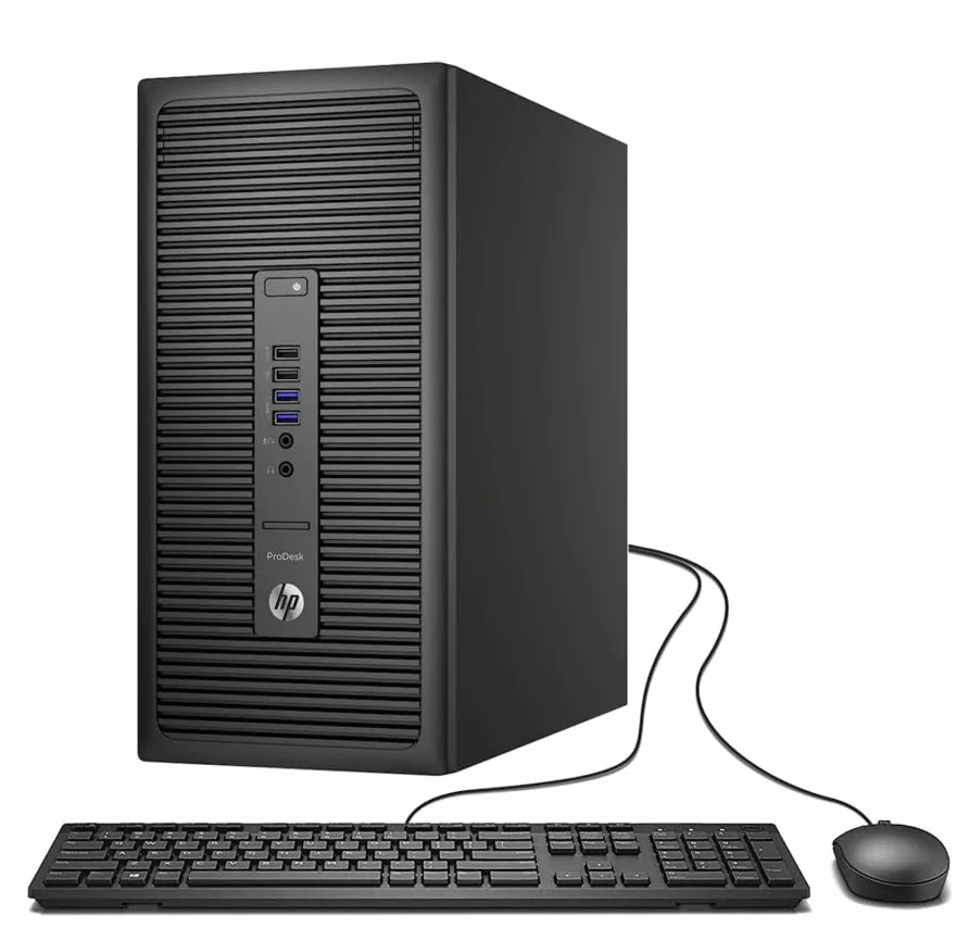 HP ProDesk 600 G2 Mini Tower Desktop Computer, Intel Pentium G4400, 8 GB RAM, 256 GB SSD, WiFi, Bluetooth, US QWERTY Tastatur, Windows 11 Pro (Generalüberholt)