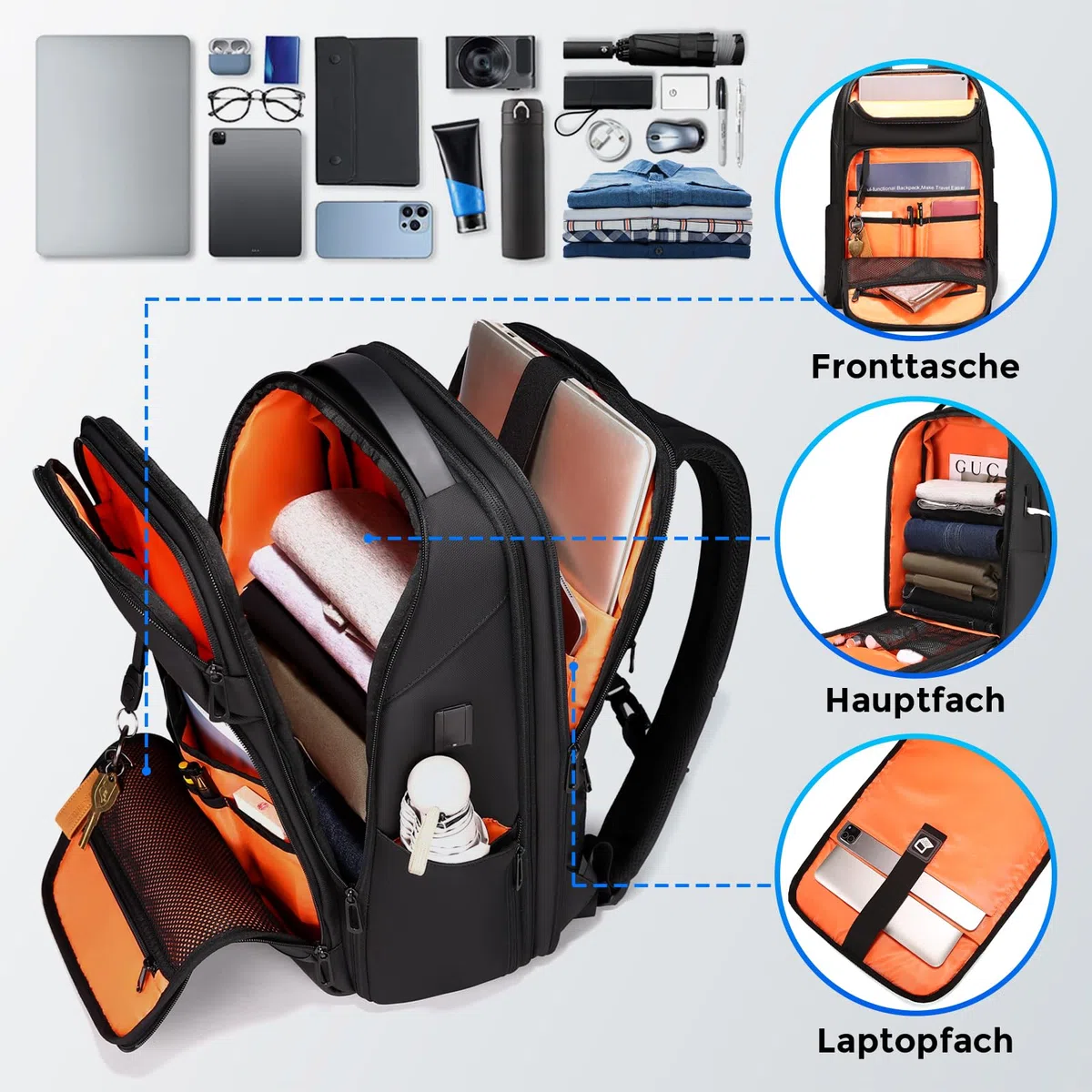 FENRUIEN Laptop Rucksack Erweiterbarer 17 Zoll, 26-35L Business & Reise-Backpack mit USB & Laptopfach, für Herren, Damen, Mädchen, Teenager