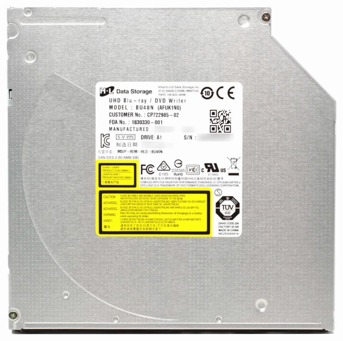 BU40N.ARAA10B Blu-ray-Brenner, intern, SATA I, Schwarz