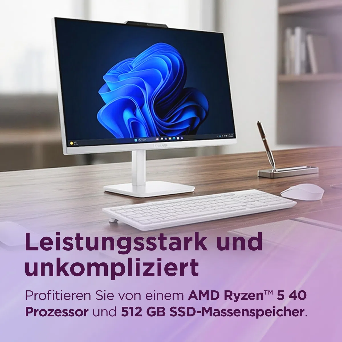 Lenovo AIO A105a All-In-One PC | 23.8" Full HD Display | AMD Ryzen 5 40 | 16GB RAM | 512GB SSD | AMD Radeon 610M Grafik | Windows 11 | Inkl. Maus und Tastatur | Grau | 3 Monate Premium Care