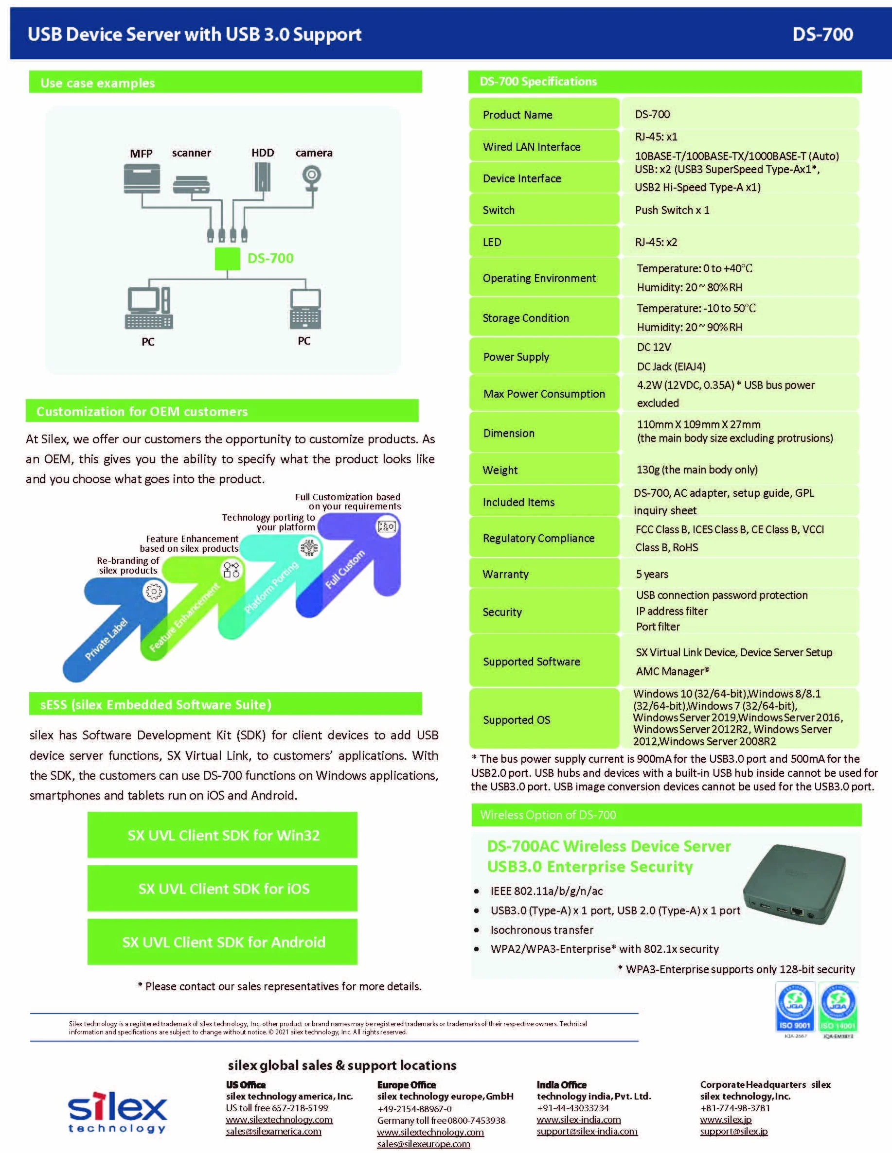 Silex Technology DS-700 Geräteserver USB 3.0 Device Server LAN 10/100/1000 MBit/s USB 2.0 Drucker Scanner Festplatten