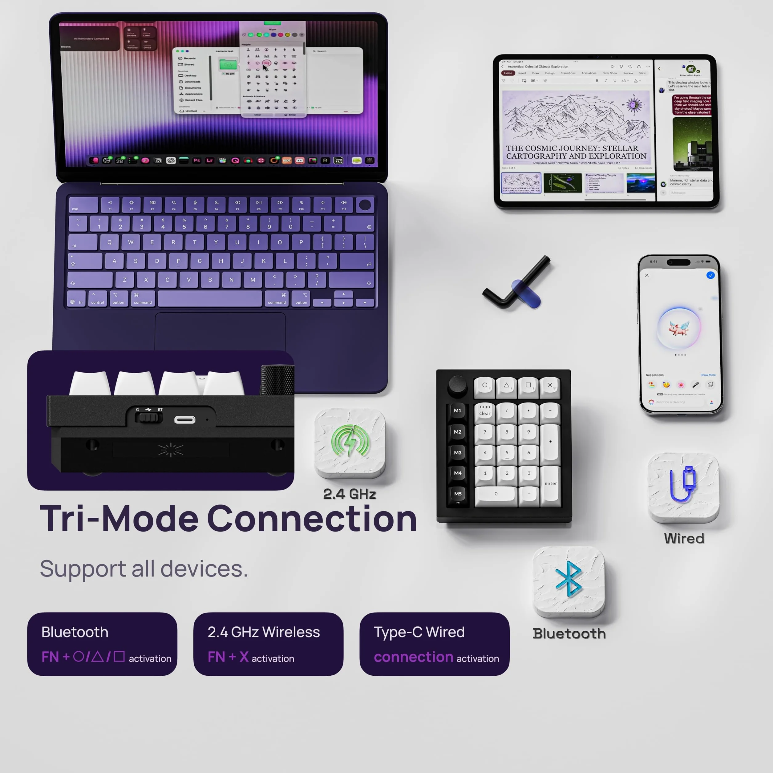 Keychron Q0 HE Kabelloser Magnetisches Numpad, 2,4 GHz/Bluetooth 5.1, Schnelltrigger, RGB, programmierbarer mit QMK, Hot-Swap-fähig, CNC-gefrästes Aluminium-Numpad für Mac, Windows und Linux – Schwarz