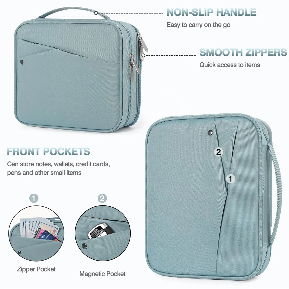 MoKo 9-11 Zoll Laptop-Taschen für Tablets iPad Pro M4 & Air M2 2024, iPad 10th Gen 10,9, 9/8. 10,2, iPadAir 5/4th 10,9, Zweischichtige i-Pad Tasche mit rutschfestem Tragegriff, trübes Blau