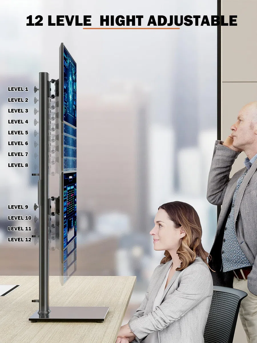 Dual Monitor Ständer - Vertikaler Stapelbildschirm Freistehender Monitor Haltung Für Zwei 13 bis 34 Zoll große Bildschirme mit drehbarem, neigbarem und höhenverstellbarem Bildschirm Schwarz