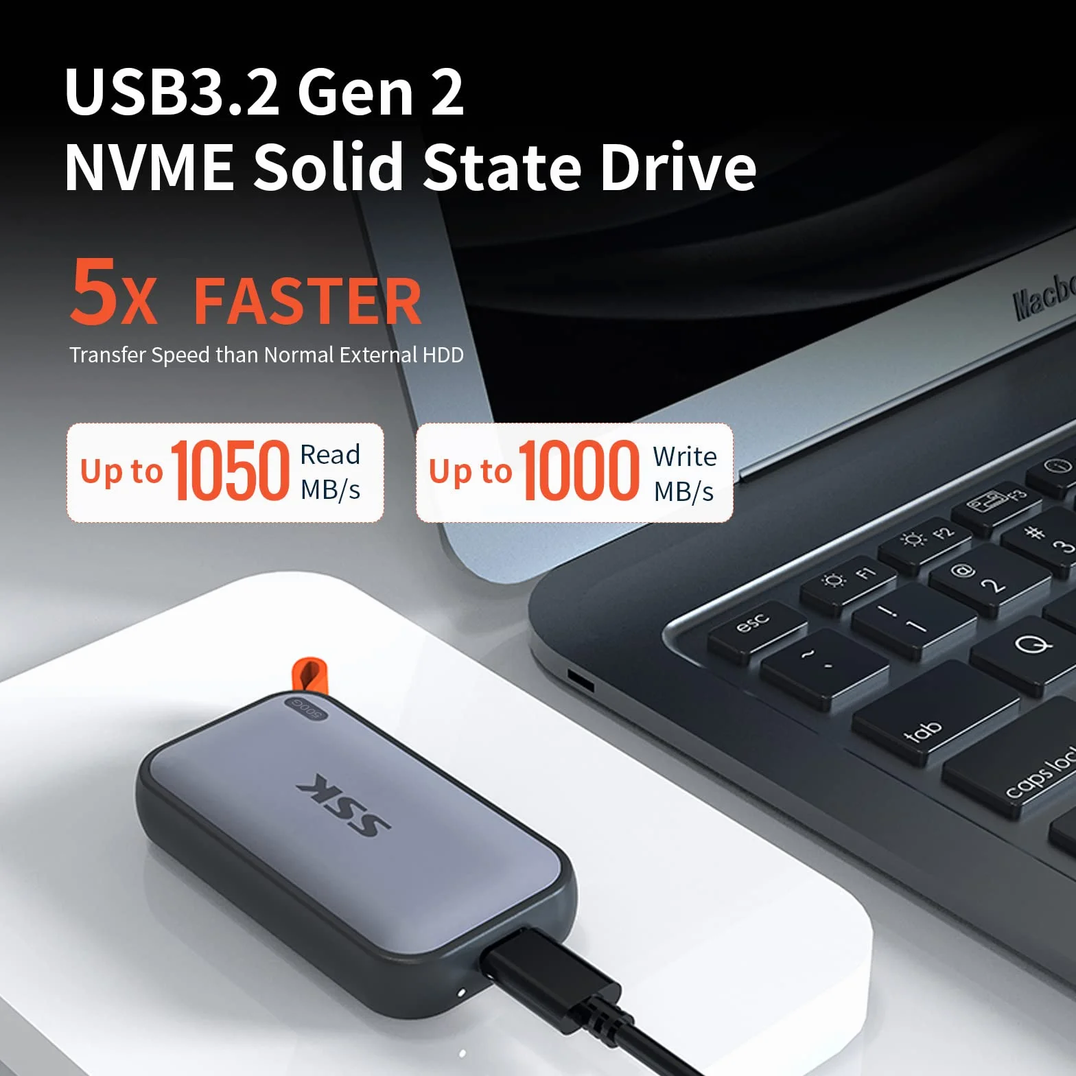 SSK 500GB Tragbare Externe NVME-SSD, bis zu 1050 MB/s, Extreme Übertragungsgeschwindigkeit, USB 3.2 Gen 2 Solid State Drive für Typ-C-Smartphones, PS5, Xbox, Laptop, MacBook/Pro/Air und mehr