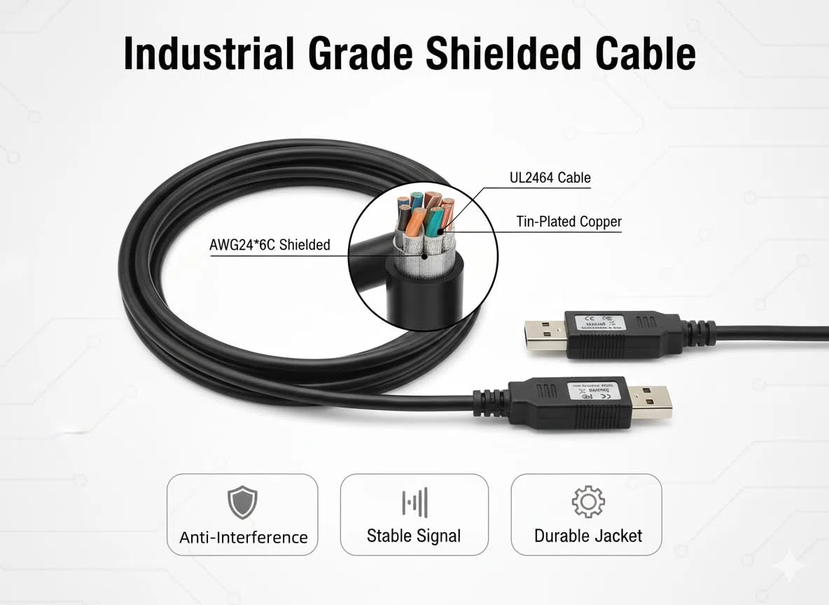 FT232RL USB-auf-USB-Nullmodem-Kabel, 2,5 m, serieller Adapter mit Full-Speed-3M-Baud-Unterstützung für Geräteprogrammierung und Debugging