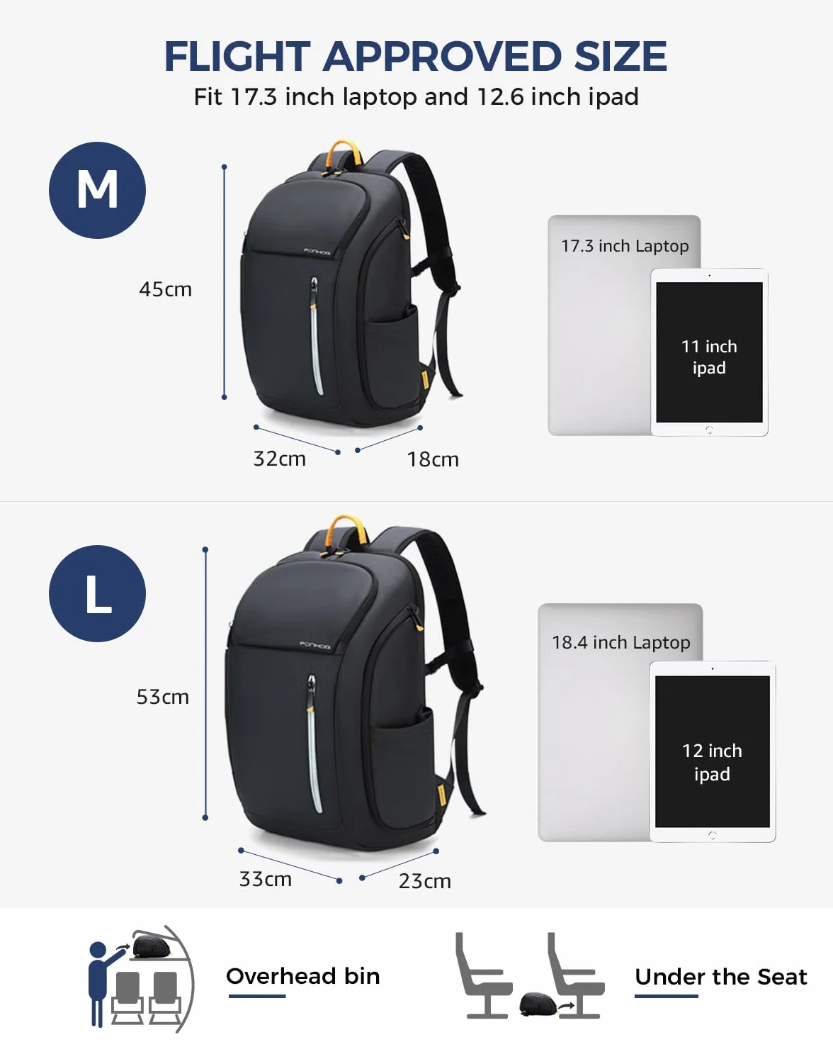 Ponhog Rucksack Herren, Groß Laptop Rucksack 17 Zoll, Reiserucksack mit Anti Diebstahl Computerfach, Laptoptasche für Reise Business Arbeit Weekender, Schwarz
