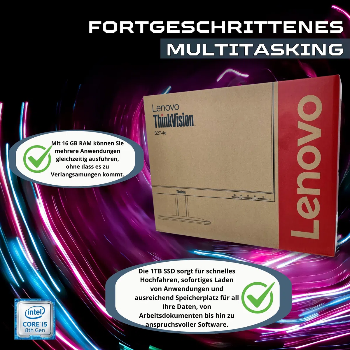 Lenovo Computer All in One 27 Zoll i5 8500 16 GB Ram 1 Tera SSD Win 11 Pro Office 2021 Pro 36 Monate Garantie -c27-40