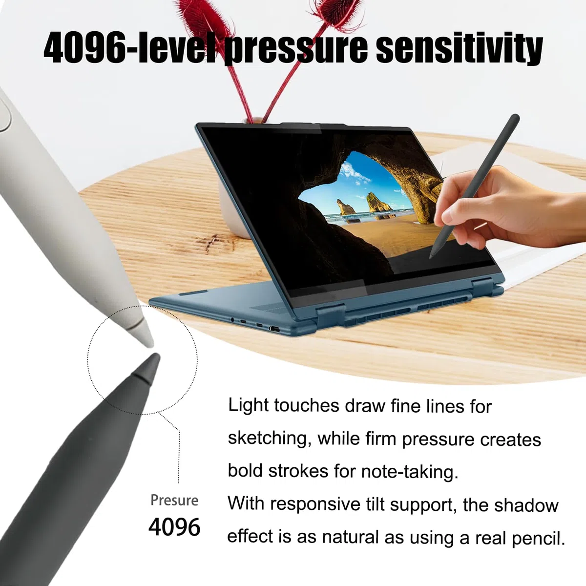 Stylus Yoga Pen für Lenovo Yoga Pen (4X81Q95846), Yoga Stylus (WE05/ US501/US502) kompatibel mit Lenovo Yoga 6/7i/9i/Book 9i, ThinkPad, ThinkBook, IdeaPad Flex, Chromebook Duet 3/5 Serie, Schwarz