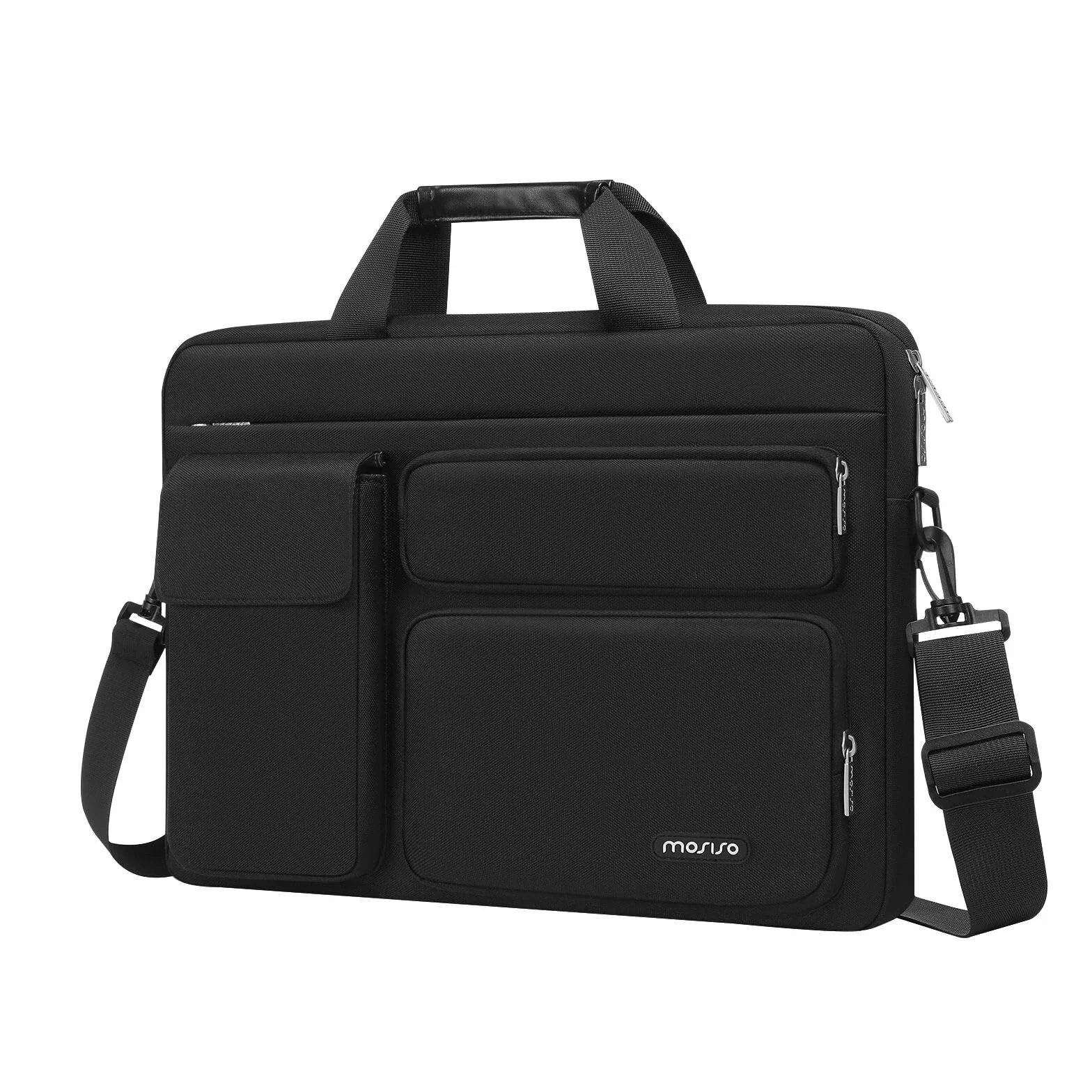 MOSISO Laptoptasche 16 Zoll, 15-15,6 Zoll Laptop Schultertasche Kompatibel mit MacBook Pro 16 Zoll, HP, Dell, Lenovo, Laptop Umhängetasche mit 2 Erhöhte&1 Klappe&1 Beutel&Griff&Gürtel, Schwarz