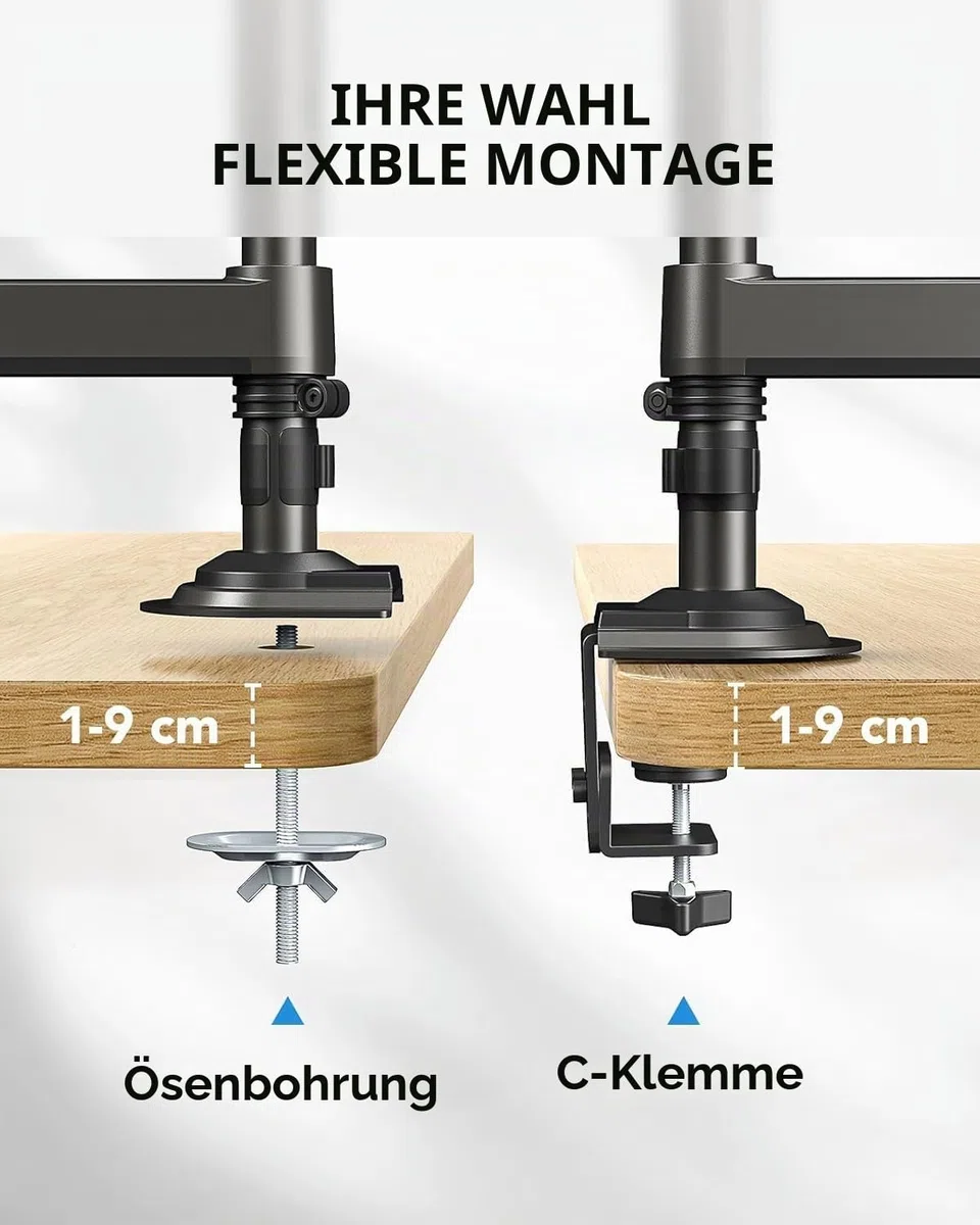 HUANUO Monitor Halterung 2 Monitore für 13-32 Zoll Bildschirm, Gaming Monitorhalterung 2 Monitore Höhenverstellbar mit 9KG Pro Arm, Bildschirmhalterung Neigbar Schwenkbar, VESA 75/100mm
