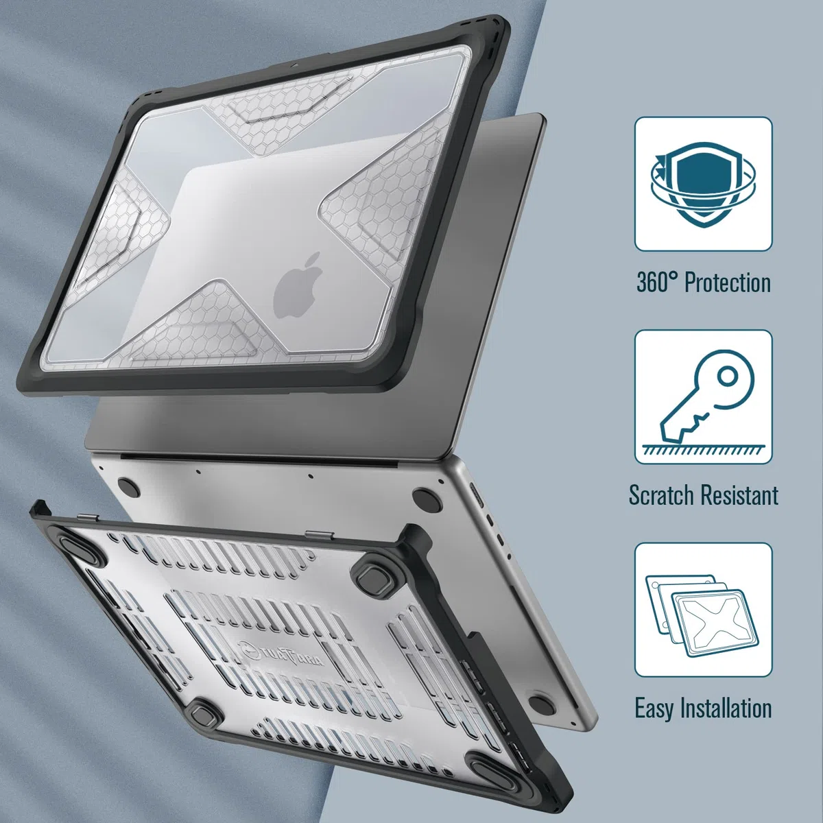 Fintie Hülle Kompatibel mit MacBook Pro 14'' M5 M4 M3 M2 M1 Pro/Max (2026-2021) A3426 A3427 A3434 A3112 A3401 A3185 A2992 A2918, Ganzkörper-Rugged Hybrid Schutzhülle TPU Stoßstange Case, Transparent