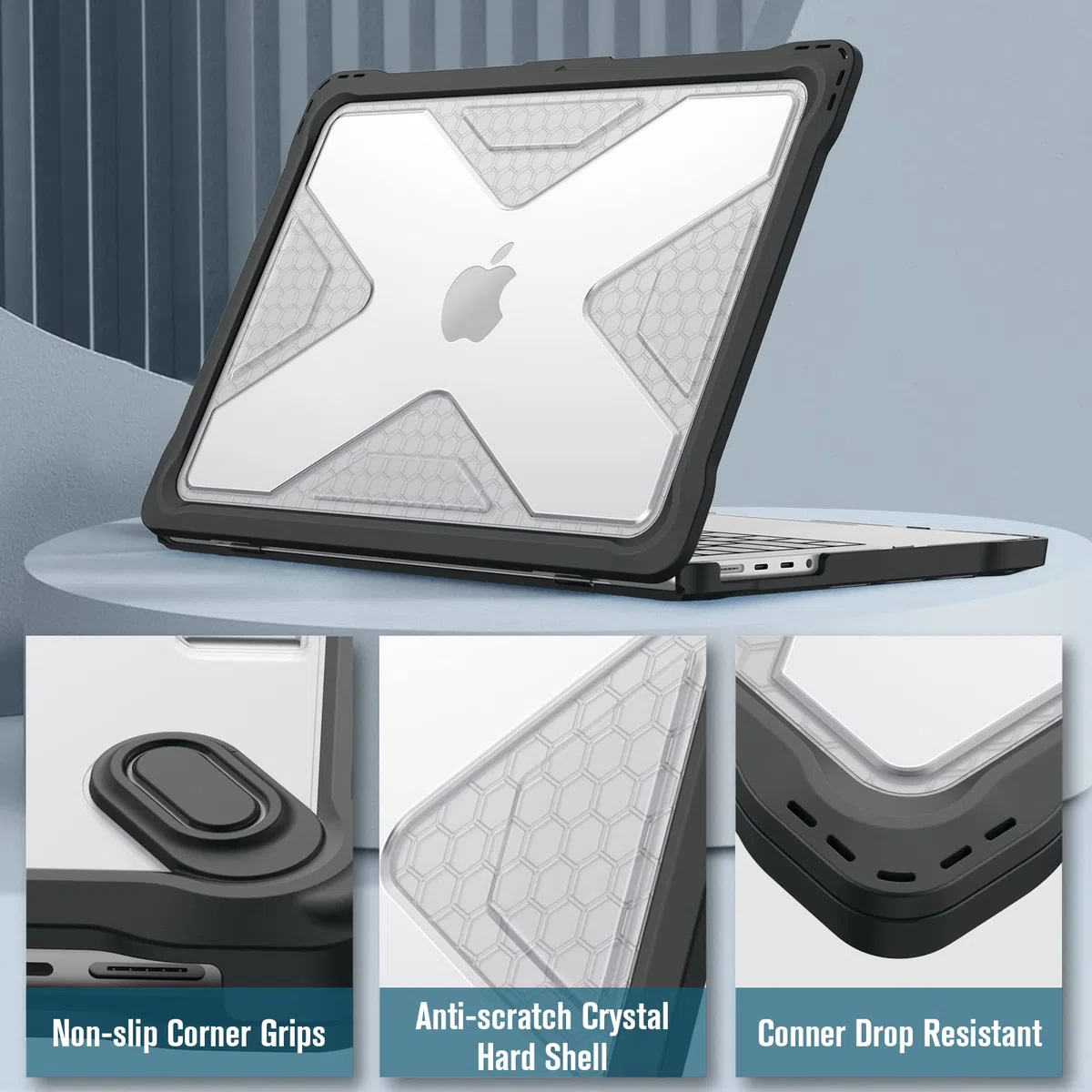 Fintie Hülle Kompatibel mit MacBook Pro 14'' M5 M4 M3 M2 M1 Pro/Max (2026-2021) A3426 A3427 A3434 A3112 A3401 A3185 A2992 A2918, Ganzkörper-Rugged Hybrid Schutzhülle TPU Stoßstange Case, Transparent