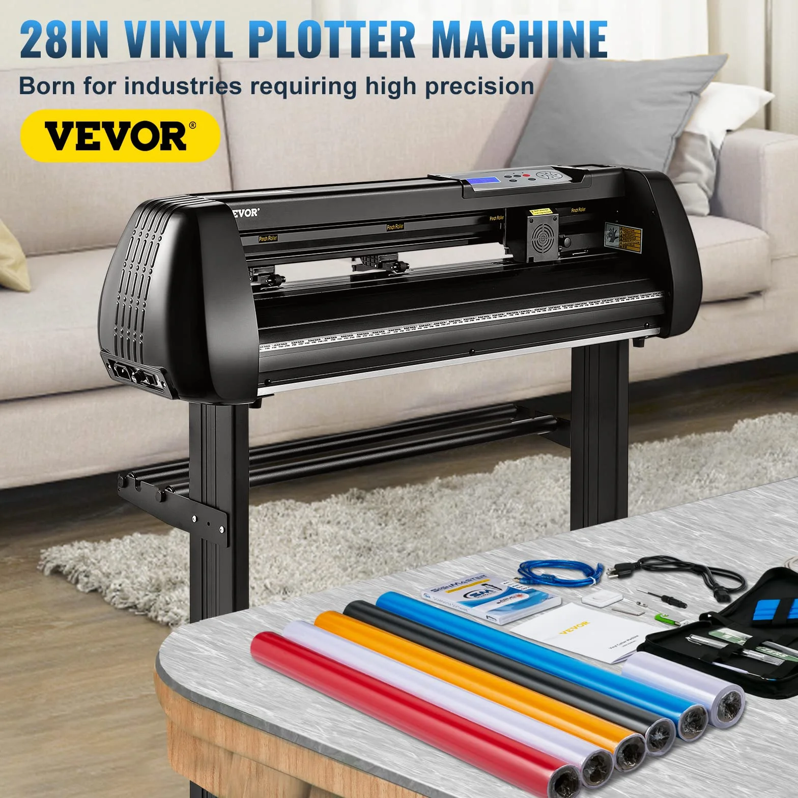 VEVOR Schneideplotter 720 mm Schnittbreite Plottermaschine, 20-800 mm/s Folienschneider, 3 Klingen Folienplotter Cutting Plotter Foliendrucker mit Signmaster Software für Schilder & Dekorationen