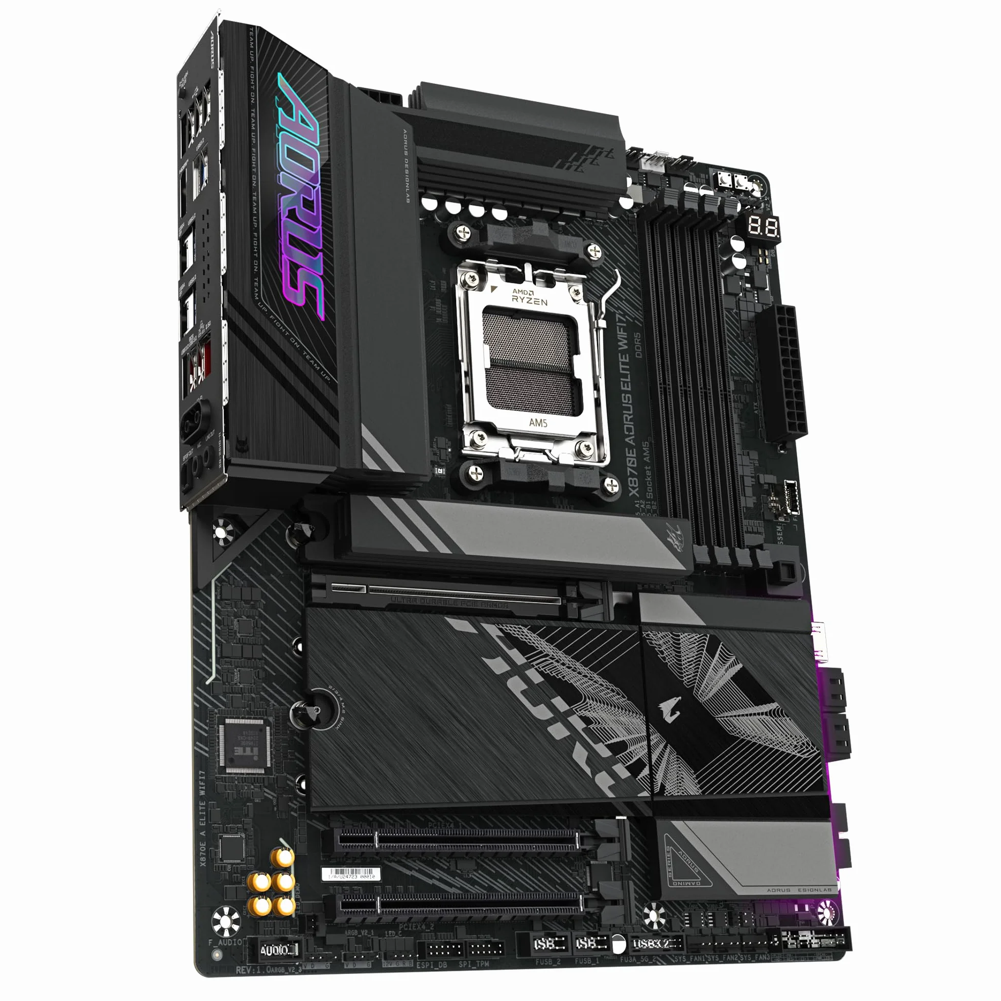 GIGABYTE X870E A Elite WIFI7-Mainboard - Unterstützt AMD Ryzen 9000 CPUs, 16+2+2 Phasen Digital-VRM, bis zu 8000MHz DDR5 (OC), 3xPCIe 5.0, Wi-Fi 7, 2.5GbE LAN, USB 4