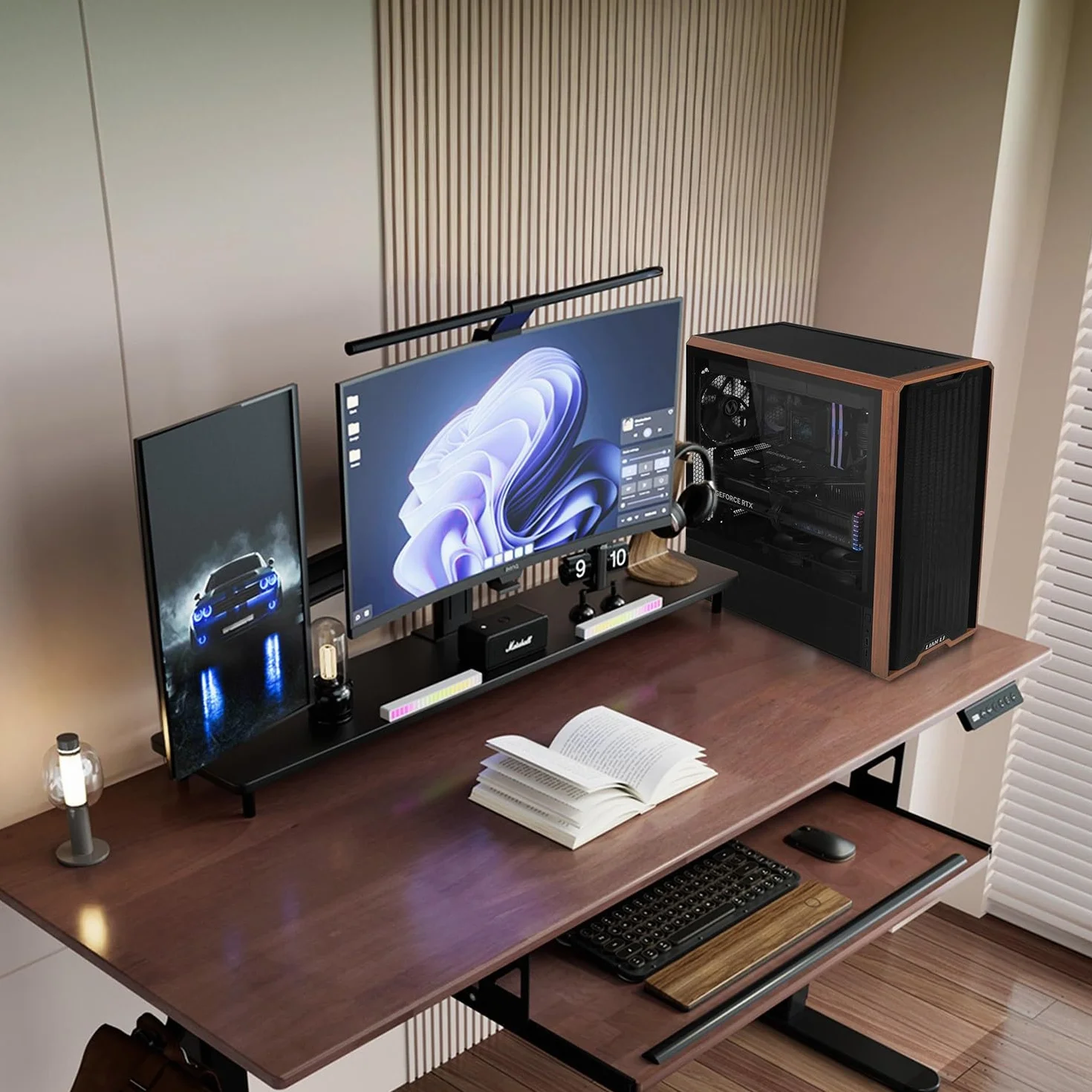 Lian Li Lancool 217 PC-Gehäuse Schwarz | ATX Midi-Tower, Tempered Glass, 5 Lüfter, Walnussholz, Mesh-Front, Back-Connect-kompatibel
