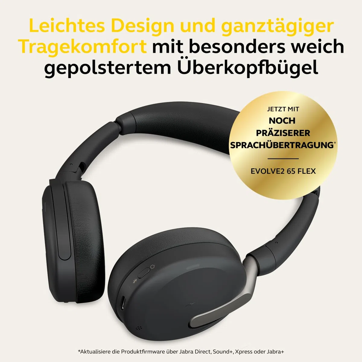 Jabra Evolve2 65 Flex - Stereo-Bluetooth-Headset mit Wireless-Charging-Pad, geräuschunterdrückender Jabra ClearVoice Technologie und hybrider ANC - für MS Teams zertifiziert - Schwarz