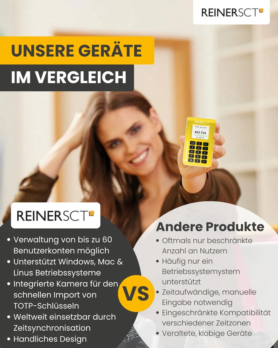 REINER SCT Authenticator I TOTP-Generator für Zwei-Faktor-Authentifizierung I kompakt & tragbar I Sicherheitsschlüssel zur sicheren Anmeldung bei Online-Diensten & Kryptobörsen