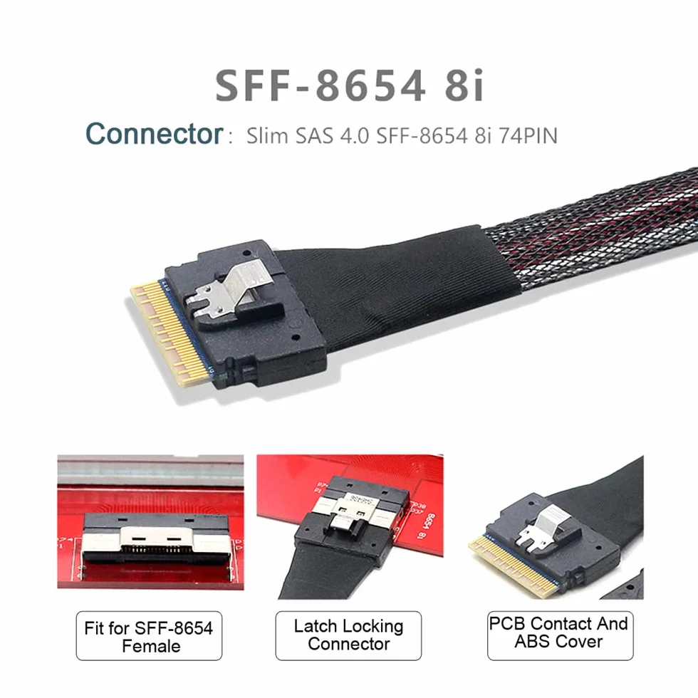 PCI-E 5.0 Mini Cool Edge IO MCIO PCI-E Slimline 8i 74-poliger Stecker auf SFF-8654 SAS 4.0 74-poliger Stecker, Verlängerungskabel, 50 cm