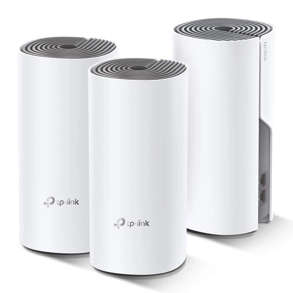 TP-Link Deco E4 Mesh WLAN Set (3er Pack), AC1200 Dual Band Router & Repeater (Reichweite bis zu 370m², ideal für große Häuser mit mehreren Geräten, 6X 100Mbit/s Ports) weiß