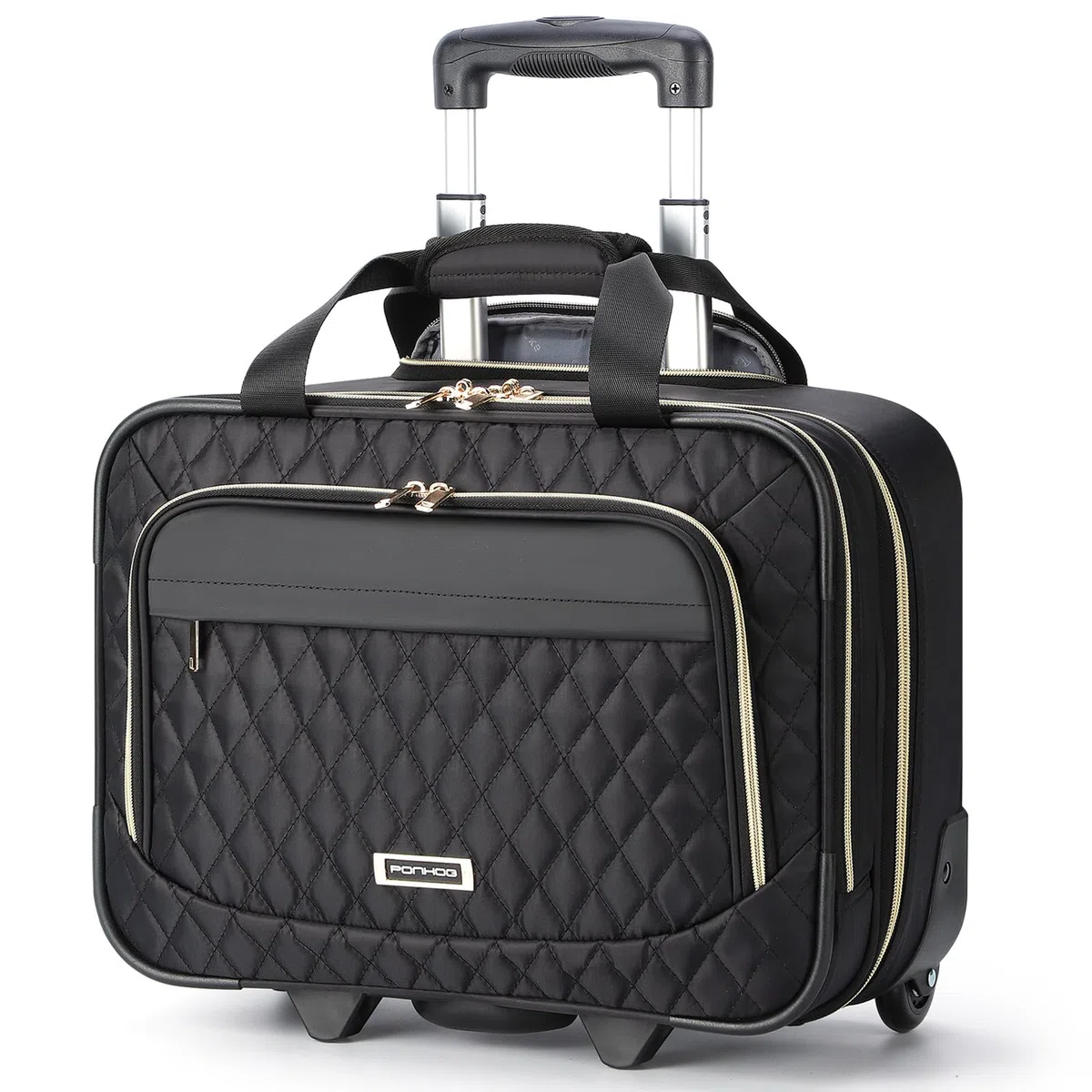 Ponhog Bussiness Laptop Trolley mit Rollen für Damen,Trolley Laptoptasche 15,6 Zoll wasserdichte Aktentasche für Reisen, Arbeit, Schule, Schwarz