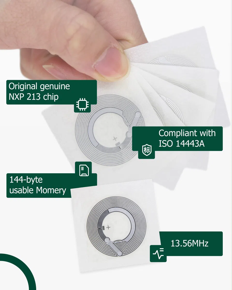 100 Stück Fongwah NTAG213 Aufkleber mit 180 Bytes Speicher, Kennwortschutzkennungs-PC, mit allen NFC-Anwendungsprogrammen kompilieren