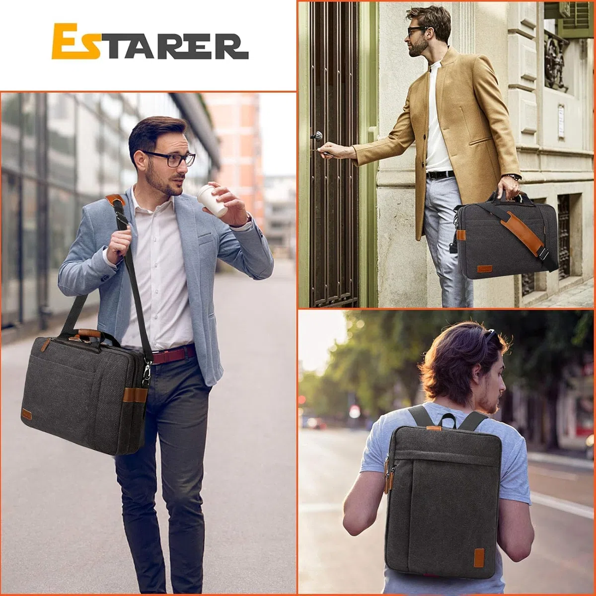 ESTARER umwandelbar Rucksack Laptoptasche Umhängetasche Messenger Bag 17/17,3 Zoll Multifunktions Tasche für Business/Schule/Reisen