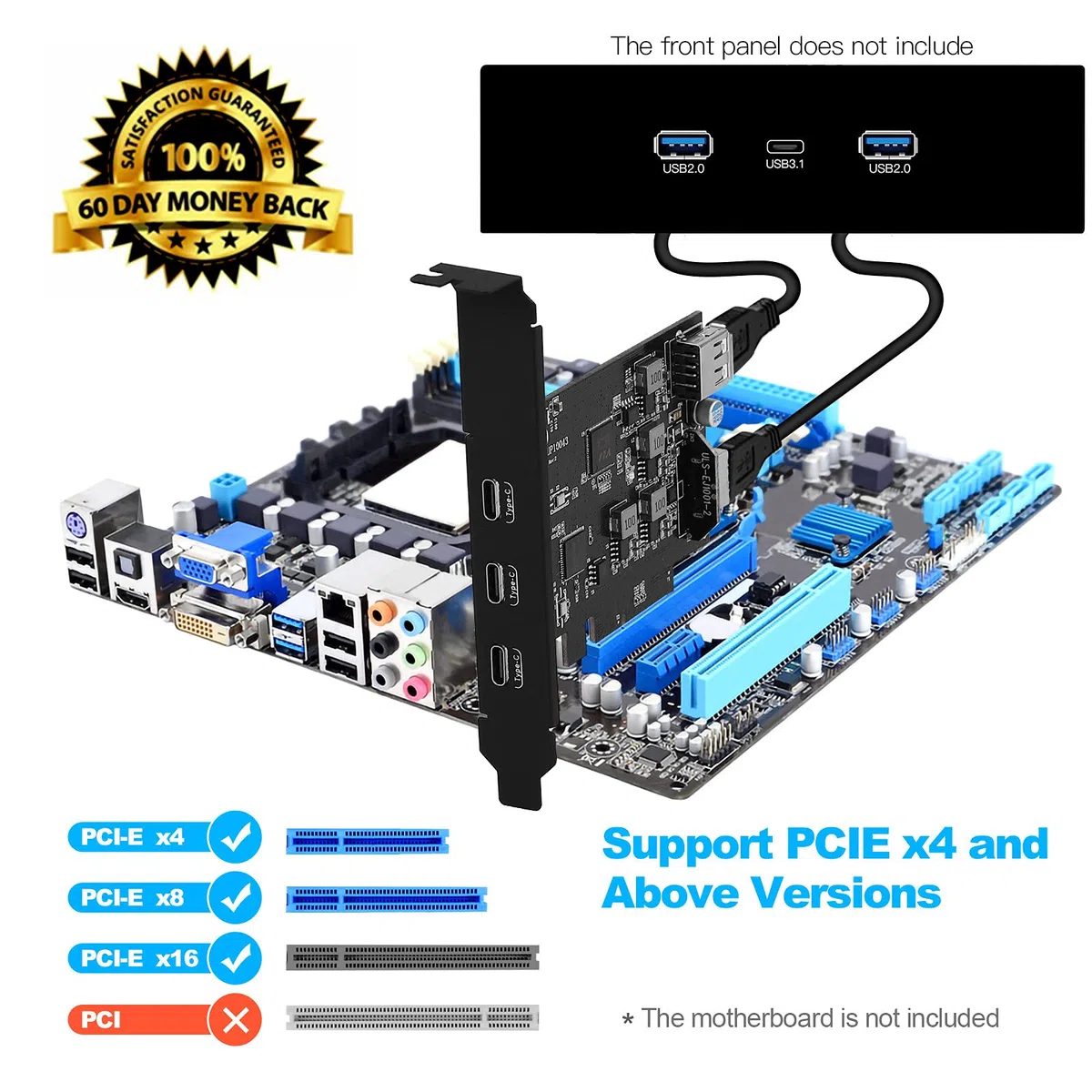 PCIe USB 3.2 Gen2 10 Gpbs Erweiterungskarte 5 Ports, darunter 3 USB C und 2 interne Ports (1 Typ-A, 1 Typ-E) für Desktop PC