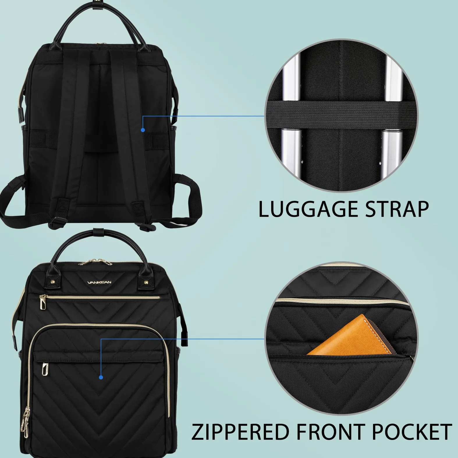 VANKEAN 17 Zoll Laptop Rucksack für damen herren Computer Arbeitstasche, große Kapazität, wasserdichter, College Daypack Schultasche Business Travel, schwarz