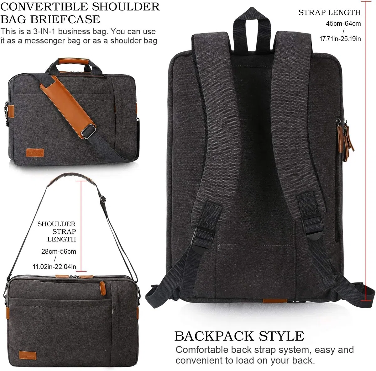 ESTARER umwandelbar Rucksack Laptoptasche Umhängetasche Messenger Bag 17/17,3 Zoll Multifunktions Tasche für Business/Schule/Reisen