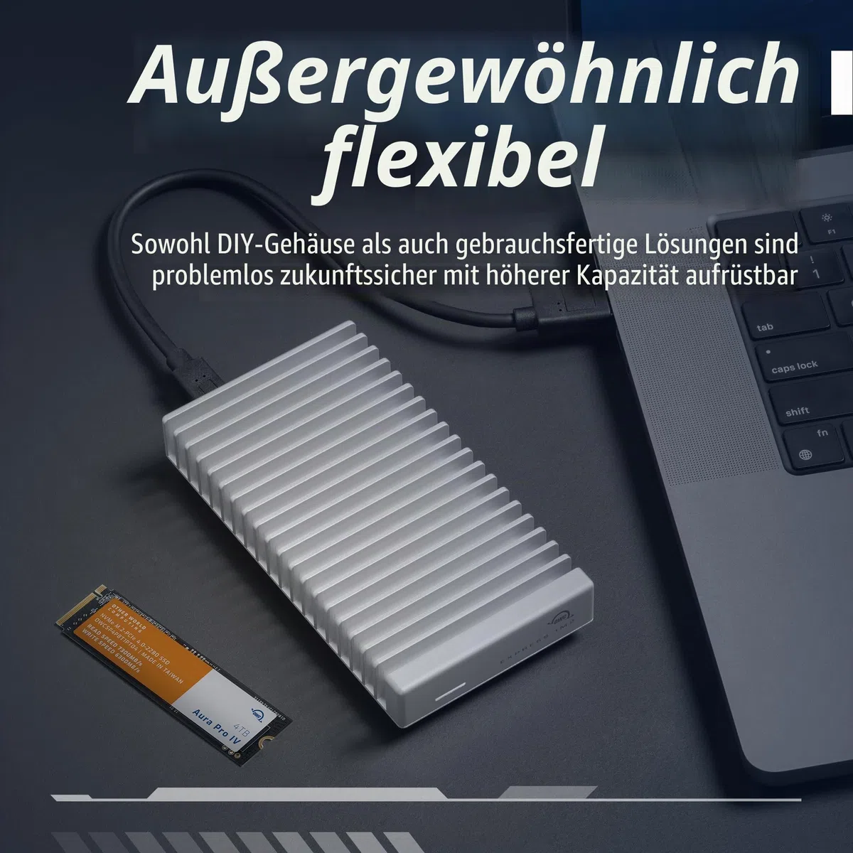 OWC 0TB Express 1M2 USB4 (80Gb/s) Bus-Powered Portable NVMe SSD External Storage Solution (nur Gehäuse)