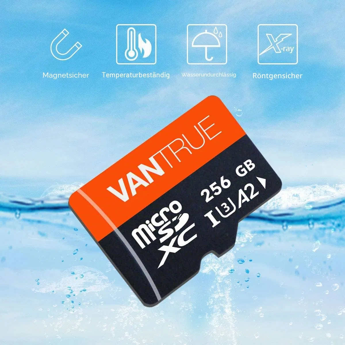 VANTRUE 256GB microSD Speicherkarte, UHS-I U3 4K, inkl. Adapter, Kompatibel mit Dashcam, Smartphone, Tablet, Action Camera und Überwachung Kamera (256G)