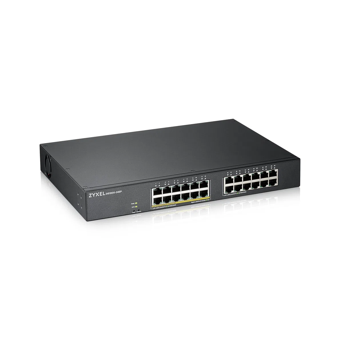 Zyxel Netzwerk PoE Switch 24 Port | Smart Managed Gigabit LAN Splitter | 12x GbE RJ-45 + 12x PoE+ mit 130W Budget | Smart Fan | VLAN, IGMP, QoS | Rack Montage, Kit im Lieferumfang | GS1900-24EP