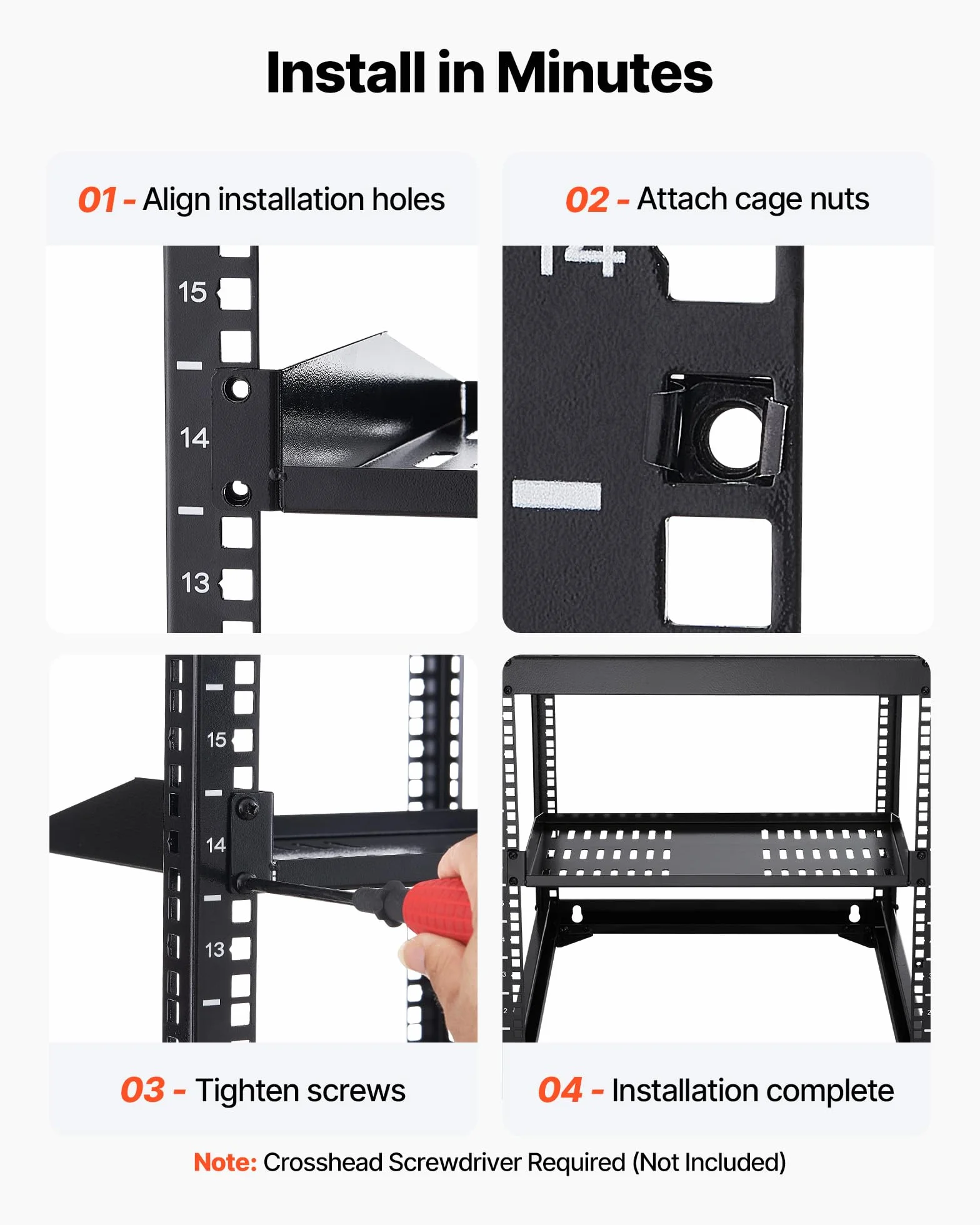 VEVOR 1U Server-Rack-Regal 4 STK. 22,68 kg belüfteter Ausleger Wandmontage 254 mm Tiefe 482 mm