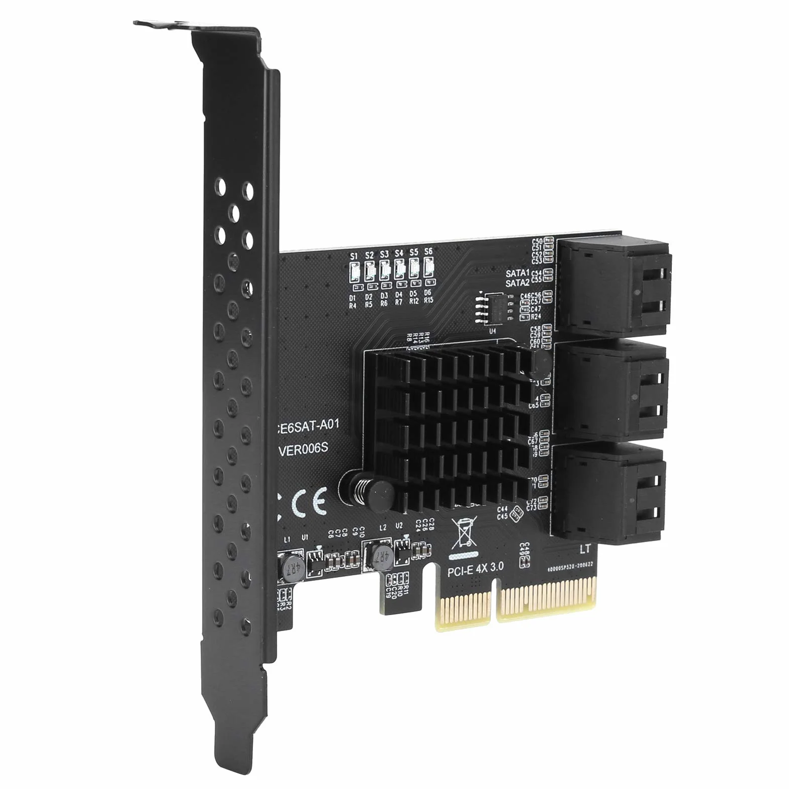 Asm1166 6-Port, PCIE-Sata-Erweiterungskarte, Interne Komponenten, Erweiterungskarte PCIE auf 6 Port SATA3.0 Festplatte 6G PCIE3.0 GEN3 4X-Schnittstellen-Hub-Adapter