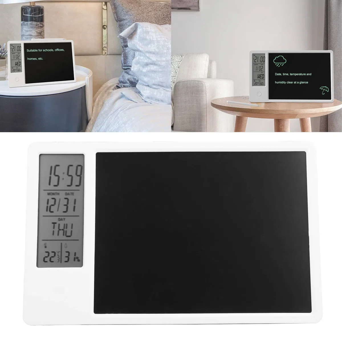 LCD-Schreibtablette mit Stift, elektronischer Desktop-Kalender, wiederaufladbarer Notizblock mit Digital- und Alarmfunktion