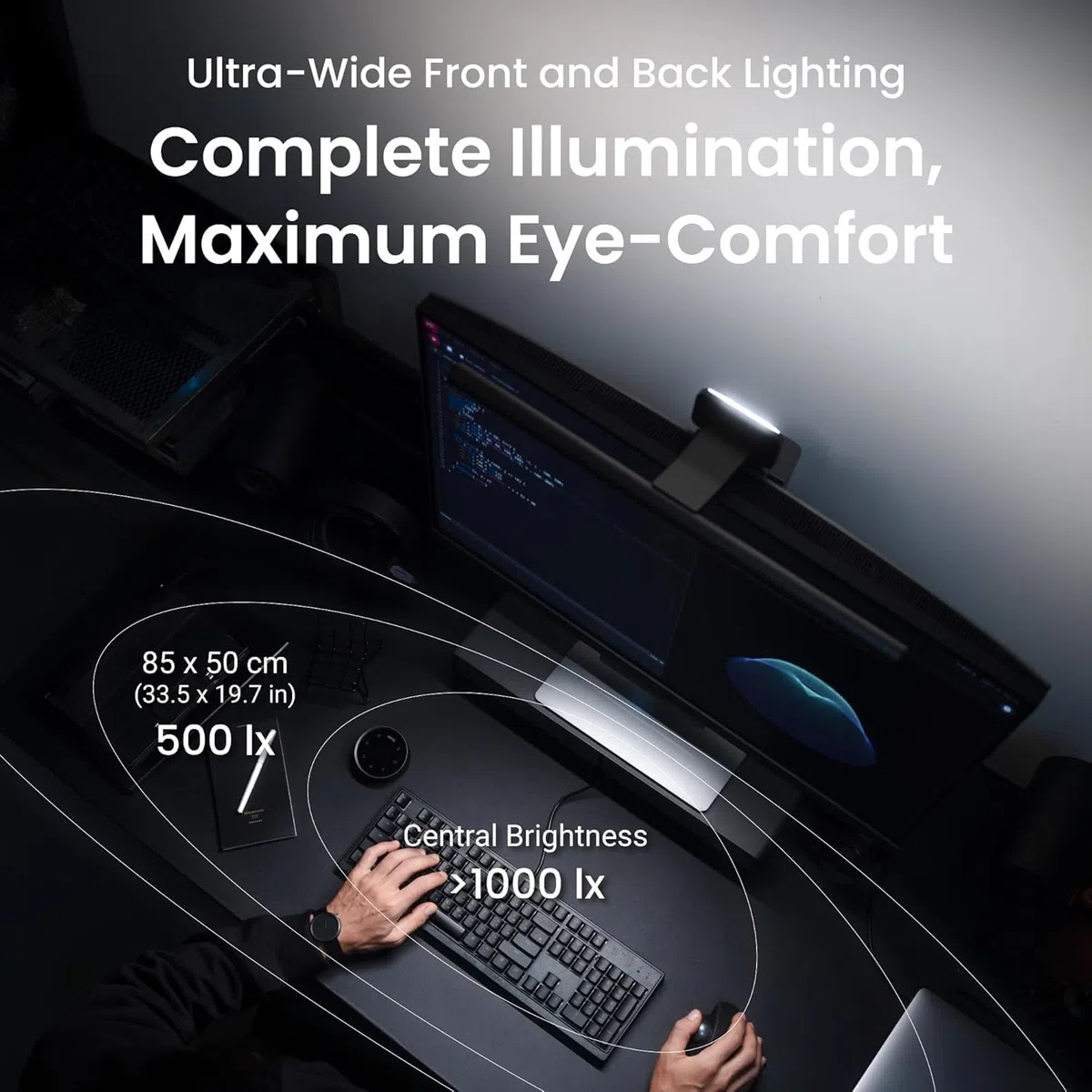BenQ ScreenBar Halo 2 – LED Monitorlampe mit kabellosem Controller, blendfreiem Licht, einstellbarer Helligkeit & Farbtemperatur, augenschonend, USB-betrieben