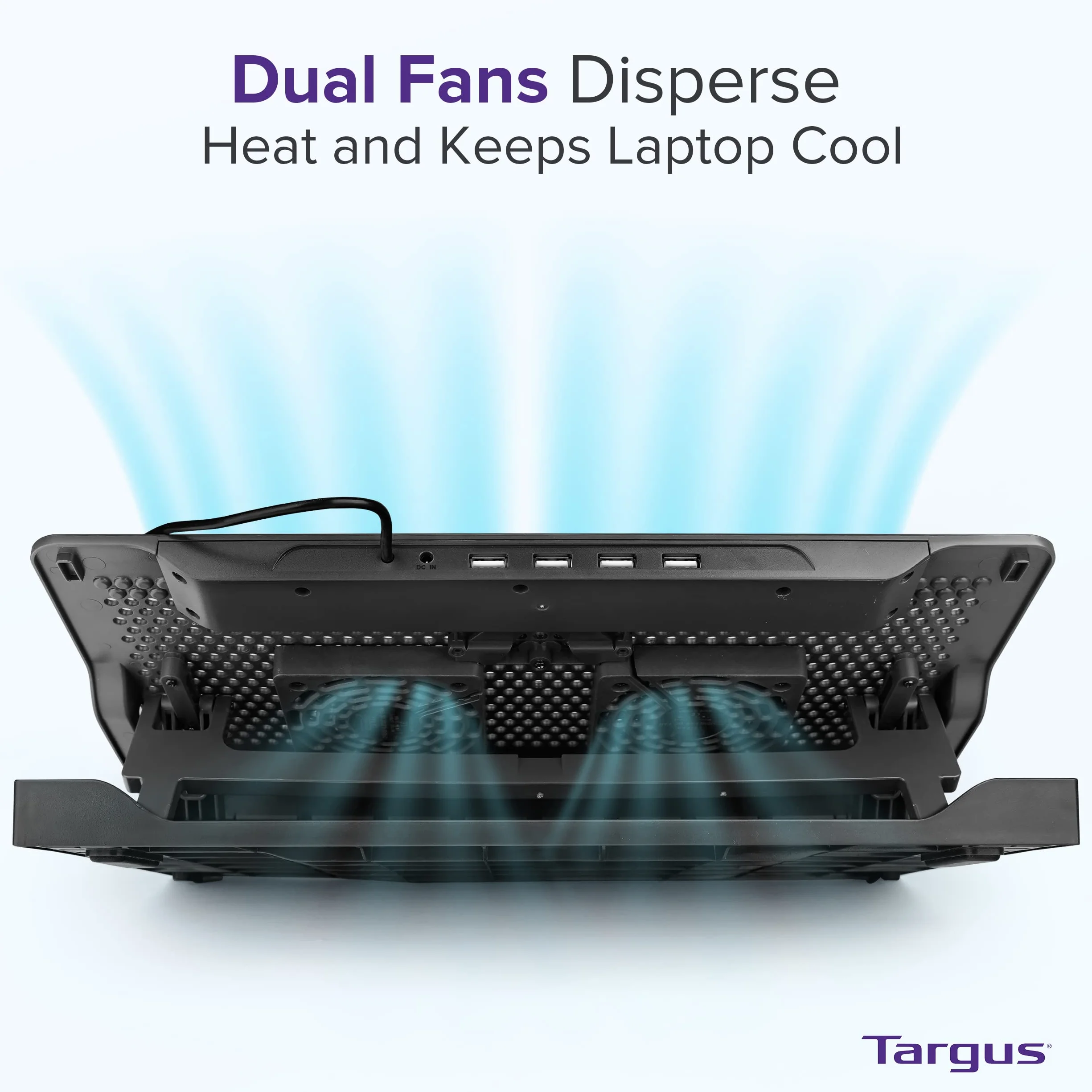 Targus 4333556 Laptop Kühler, Cooling Pad inkl. USB Hub mit 4 USB,2 Ports, 4-fach 4-fach höhenverstellbarer Laptopständer mit Lüfter für bis zu 17" Notebooks – AWE81EU