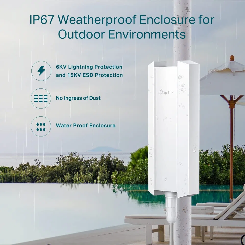 TP-Link EAP650-Outdoor Wi-Fi 6 Access Point AX3000 Dualband, Omada SDN, Zentrales Management, 1 Gigabit Port, Omada Mesh WLAN, 802.3at PoE, Passive PoE Adapter enthalten, VLAN, bis zu 16 SSIDs, IP67
