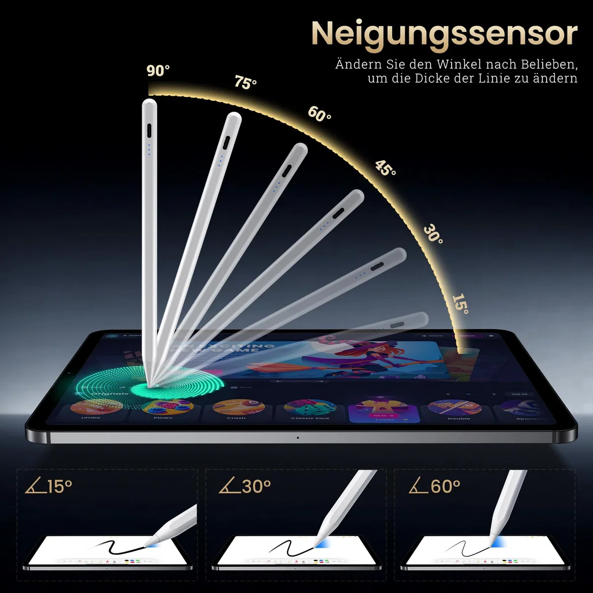 BAZO Stift für Apple iPad - 2018-2025 Pencil 2. Generation mit Schnellladeleistung Palm Rejection und Neigungssensitivität Stylus für Pro M4/M5/13''/12,9''/11''/A16/Mini 5-7/Air 3-5/M2/M3 /iPad 6-11