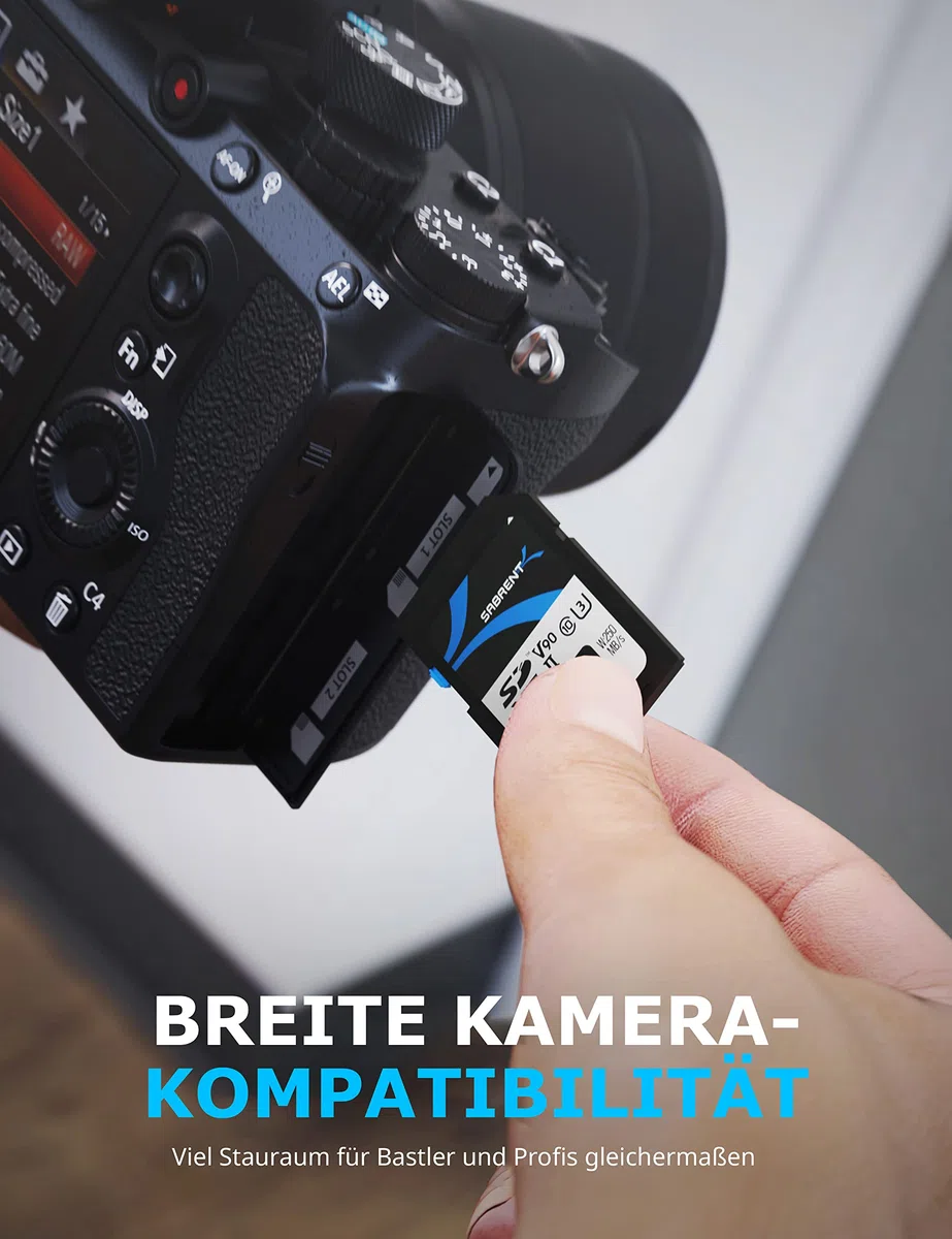 SABRENT SD Karte 128GB V90 UHS-II U3 SDXC Card Class 10, 280MB/s Lesen, 250MB/s Schreiben – Professionelle Speicherkarte für 4K 8K Video, DSLR, Drohne, Kamera (SD-TL90-128GB)